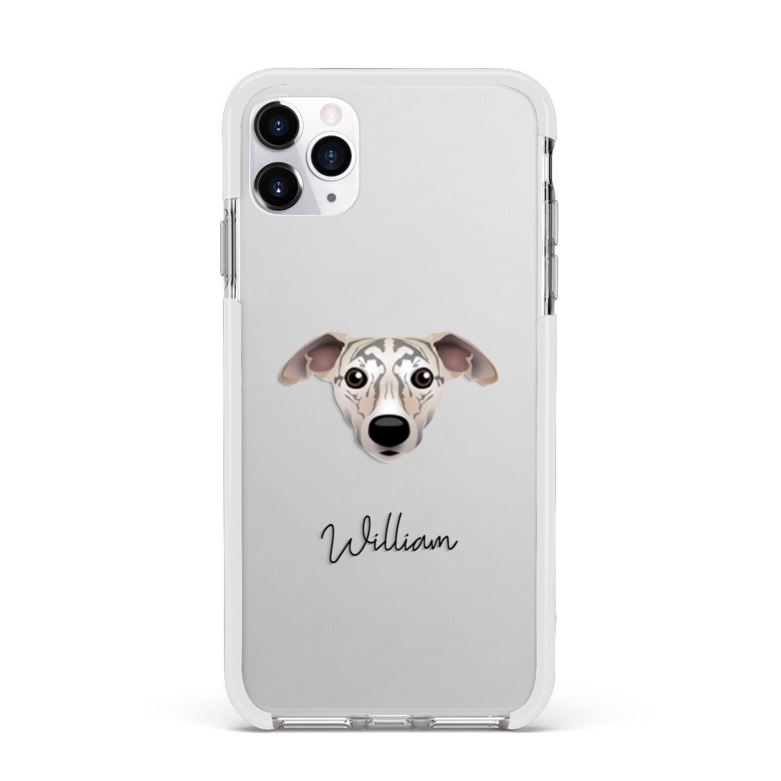Whippet Personalised Apple iPhone 11 Pro Max in Silver with White Impact Case