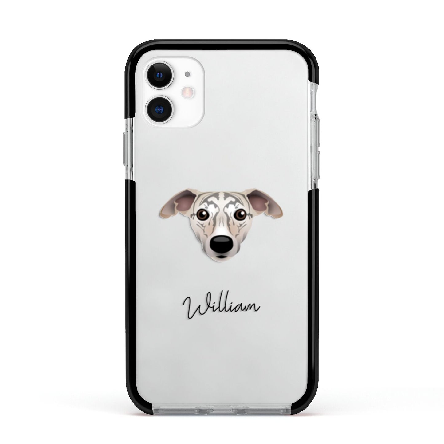 Whippet Personalised Apple iPhone 11 in White with Black Impact Case