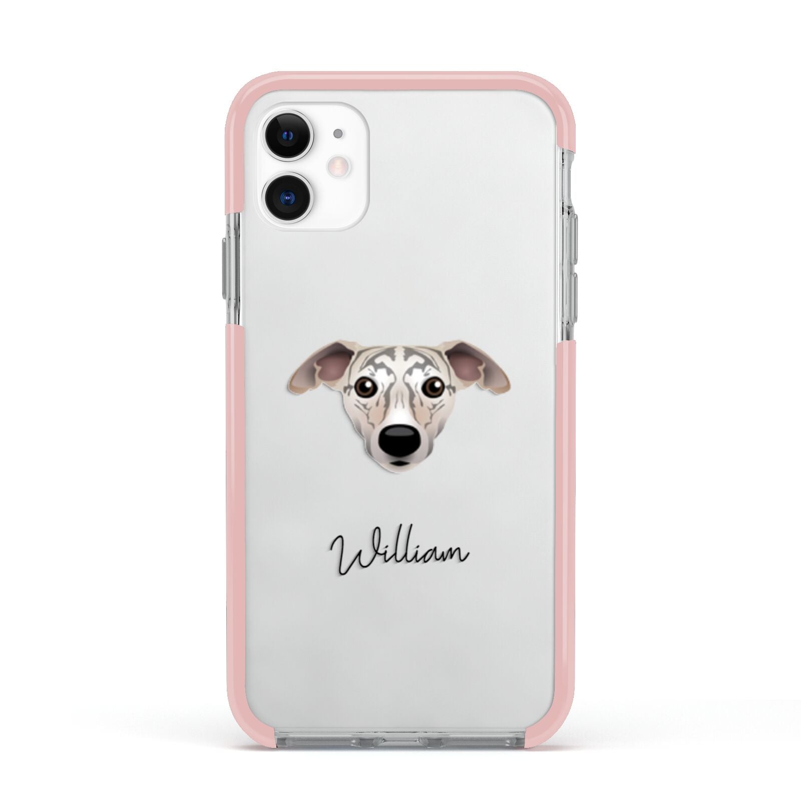 Whippet Personalised Apple iPhone 11 in White with Pink Impact Case