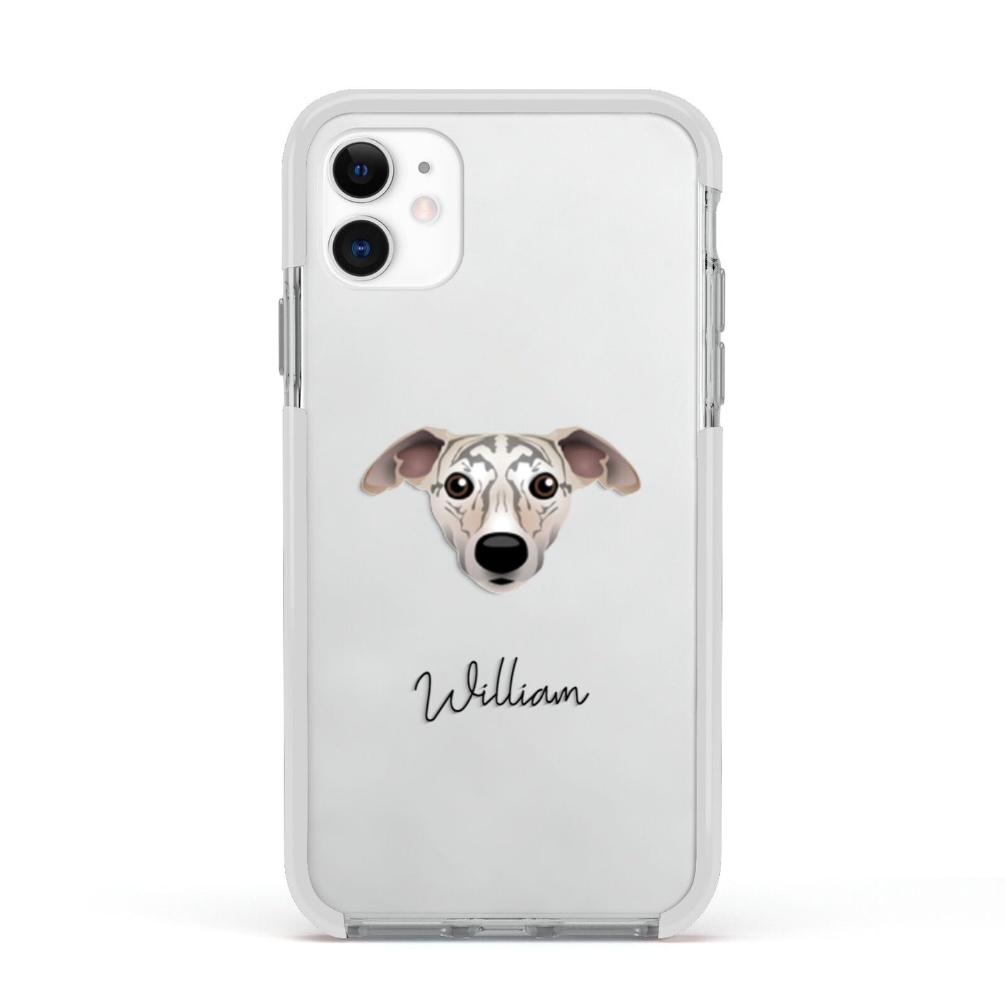 Whippet Personalised Apple iPhone 11 in White with White Impact Case
