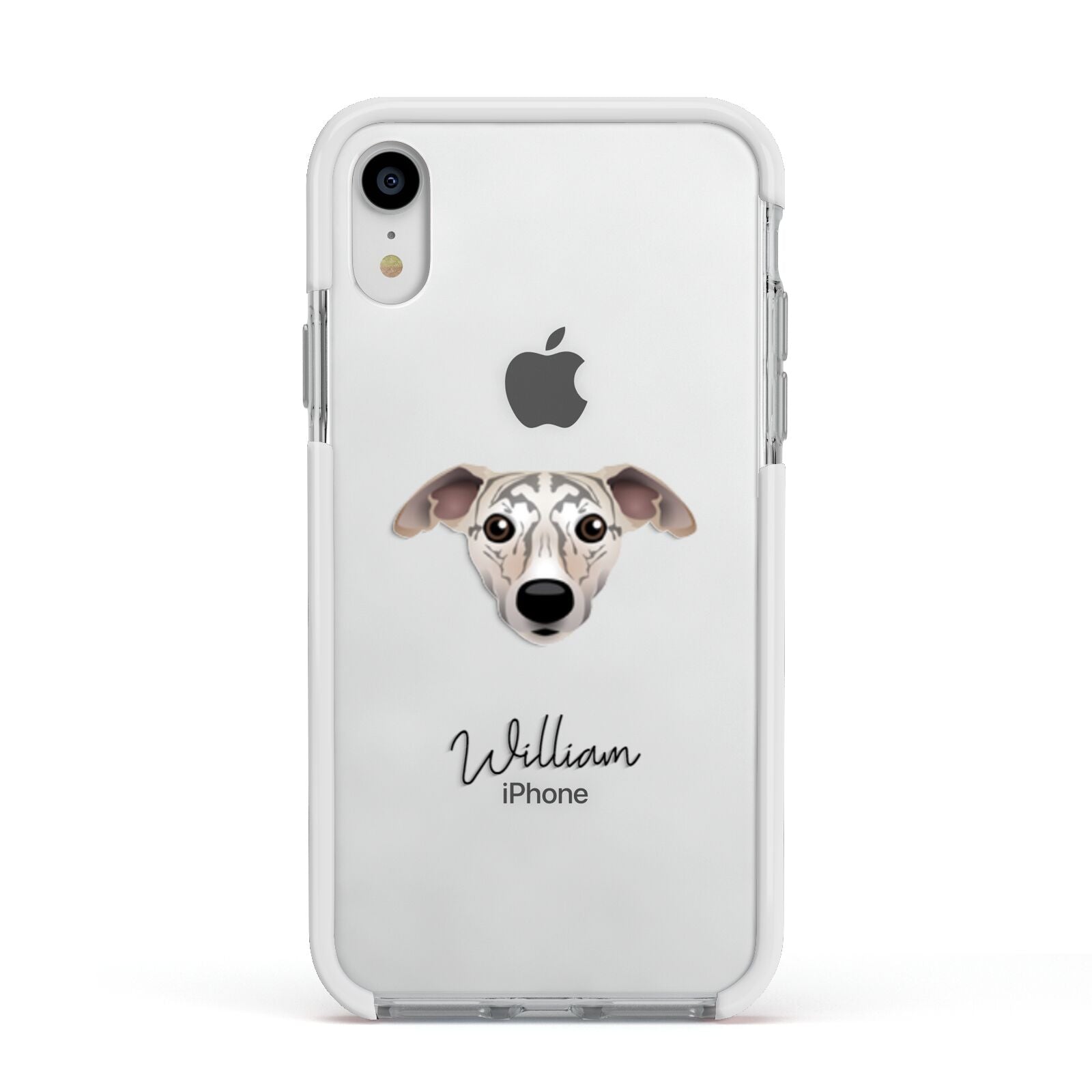 Whippet Personalised Apple iPhone XR Impact Case White Edge on Silver Phone