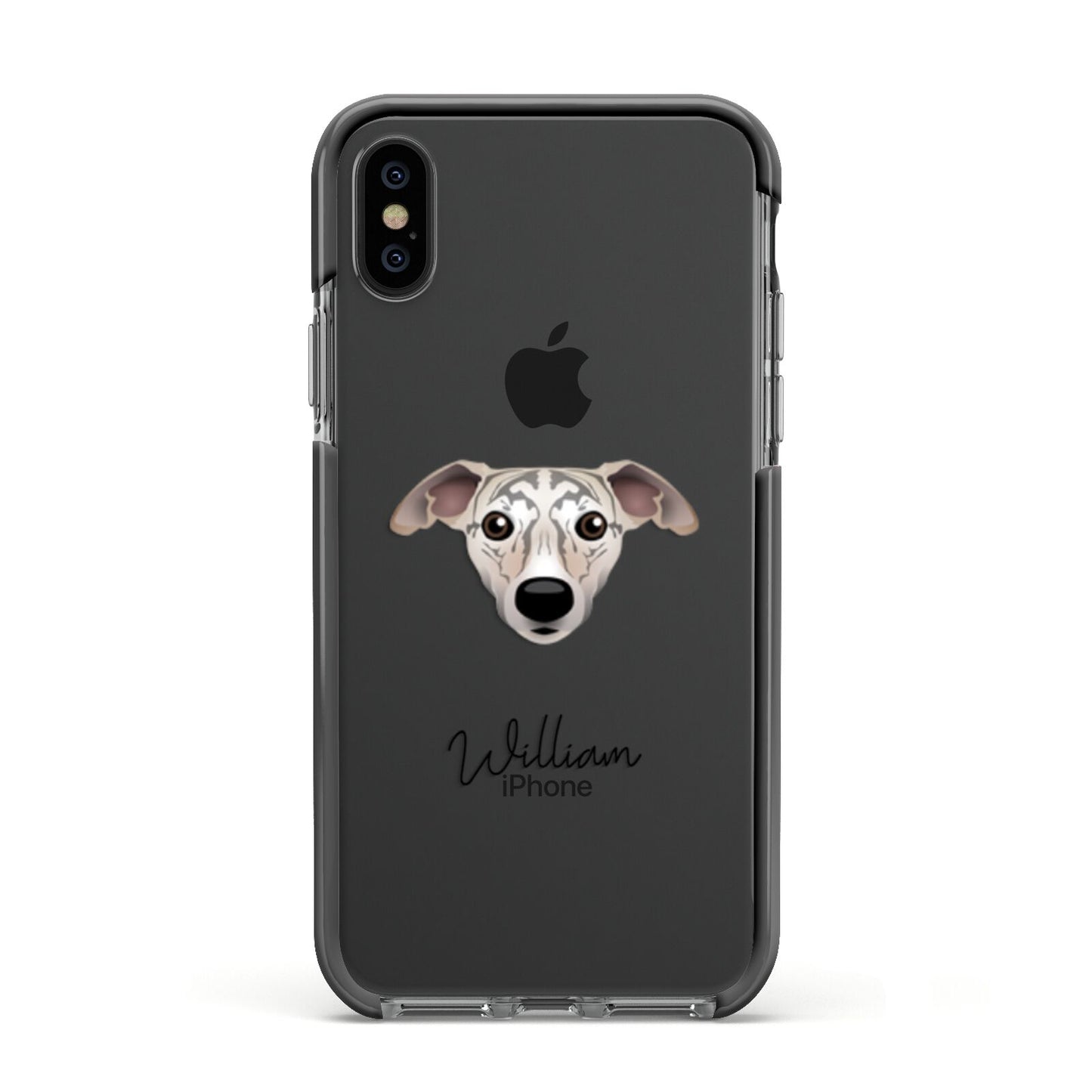 Whippet Personalised Apple iPhone Xs Impact Case Black Edge on Black Phone