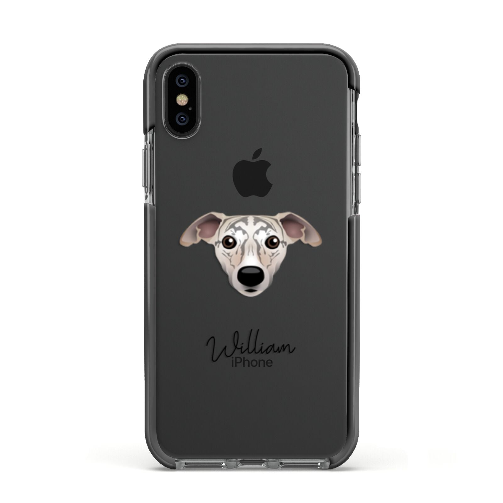 Whippet Personalised Apple iPhone Xs Impact Case Black Edge on Black Phone