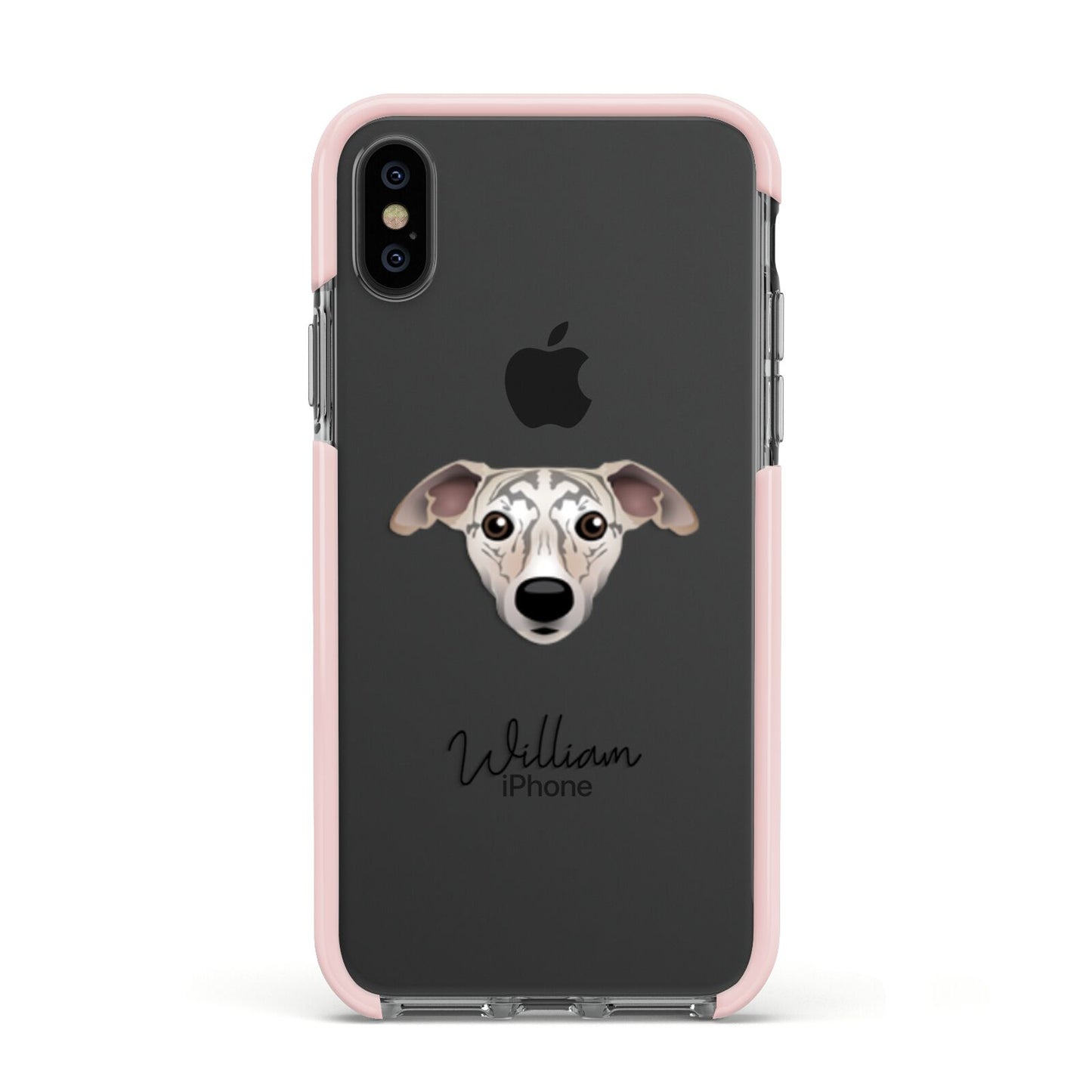 Whippet Personalised Apple iPhone Xs Impact Case Pink Edge on Black Phone