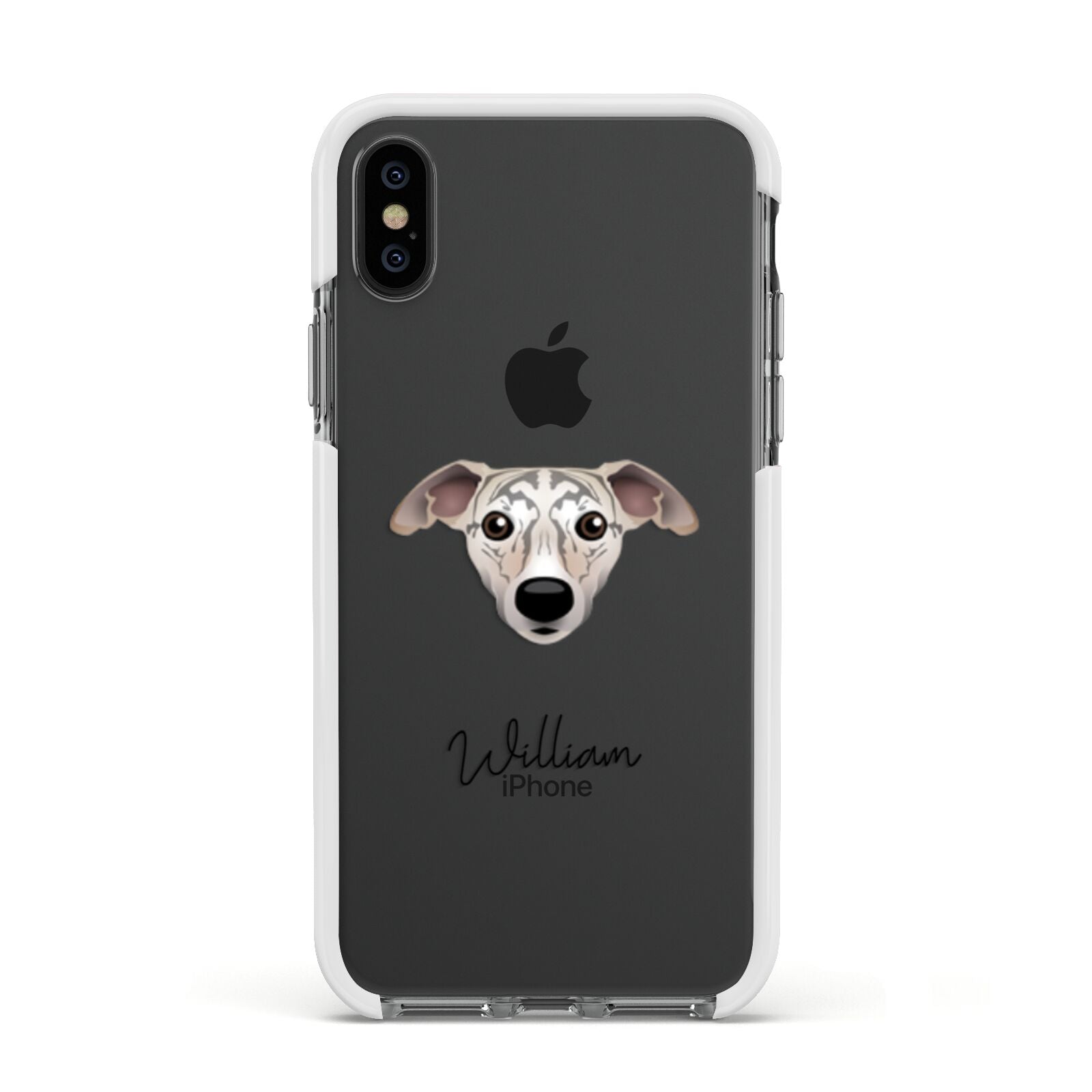 Whippet Personalised Apple iPhone Xs Impact Case White Edge on Black Phone