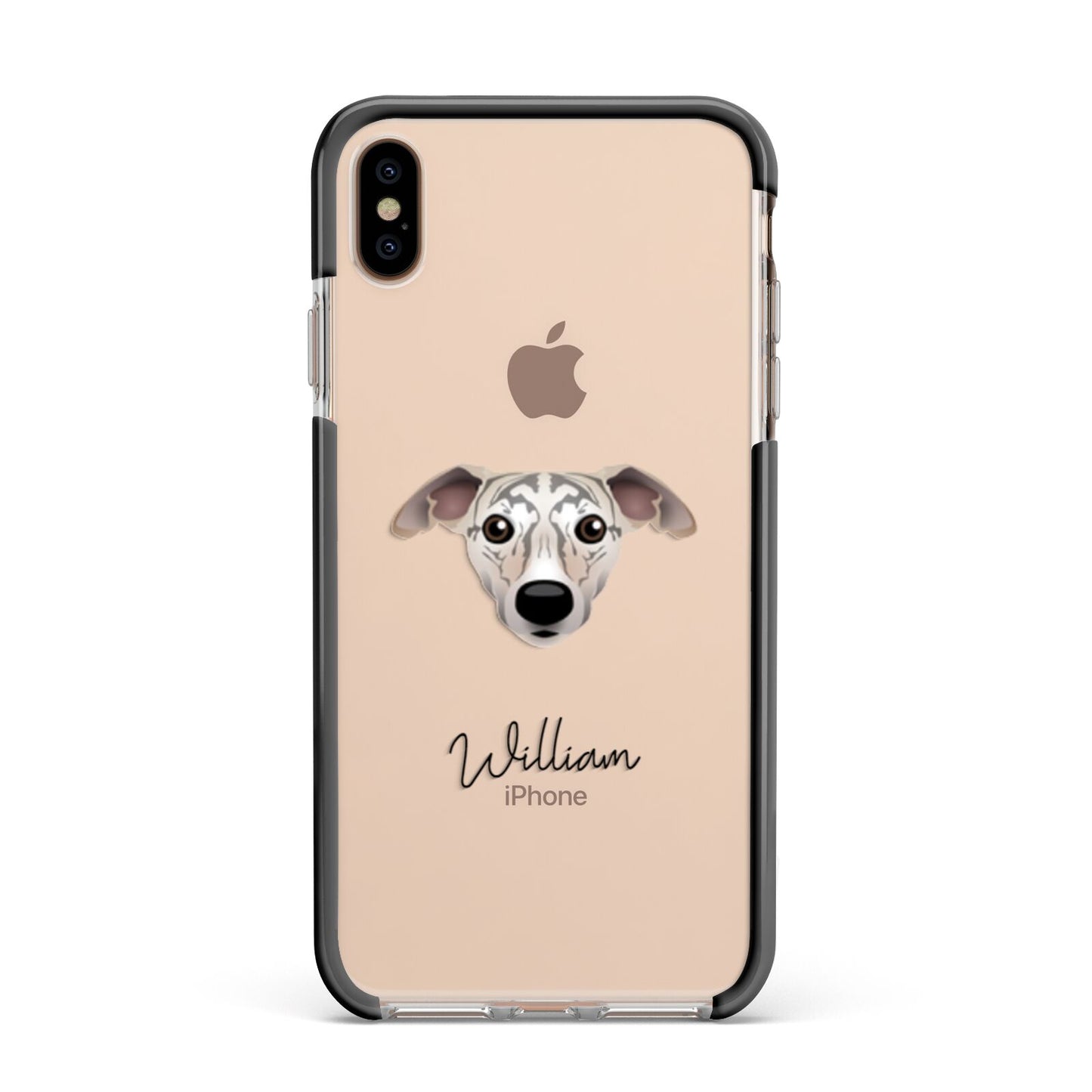Whippet Personalised Apple iPhone Xs Max Impact Case Black Edge on Gold Phone