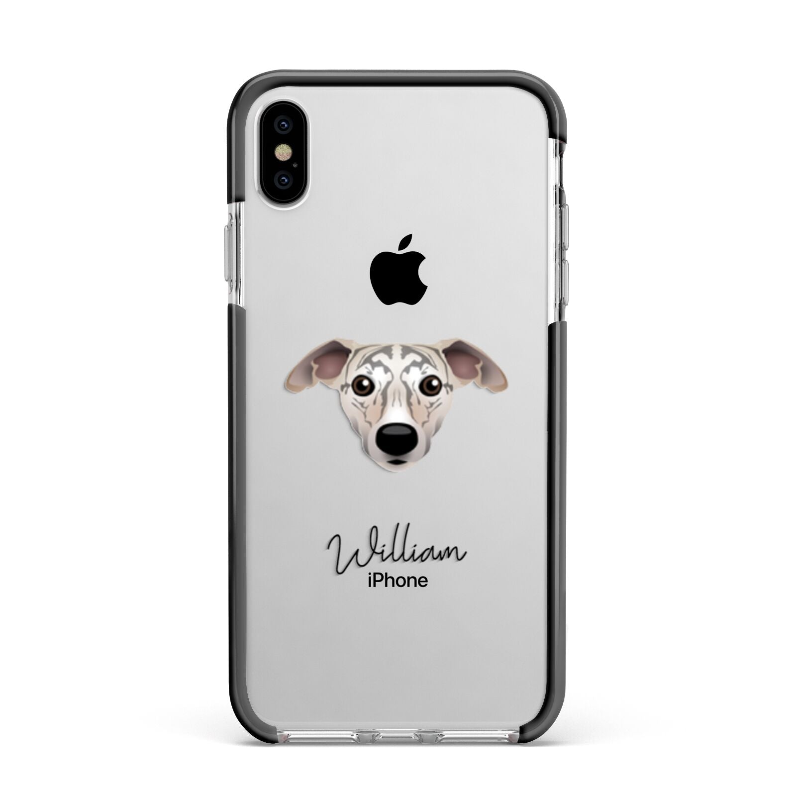 Whippet Personalised Apple iPhone Xs Max Impact Case Black Edge on Silver Phone