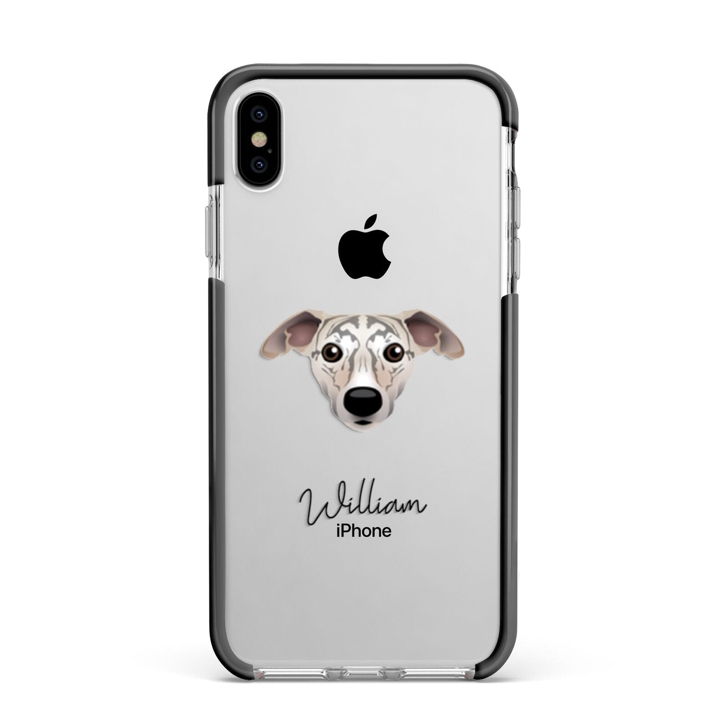 Whippet Personalised Apple iPhone Xs Max Impact Case Black Edge on Silver Phone