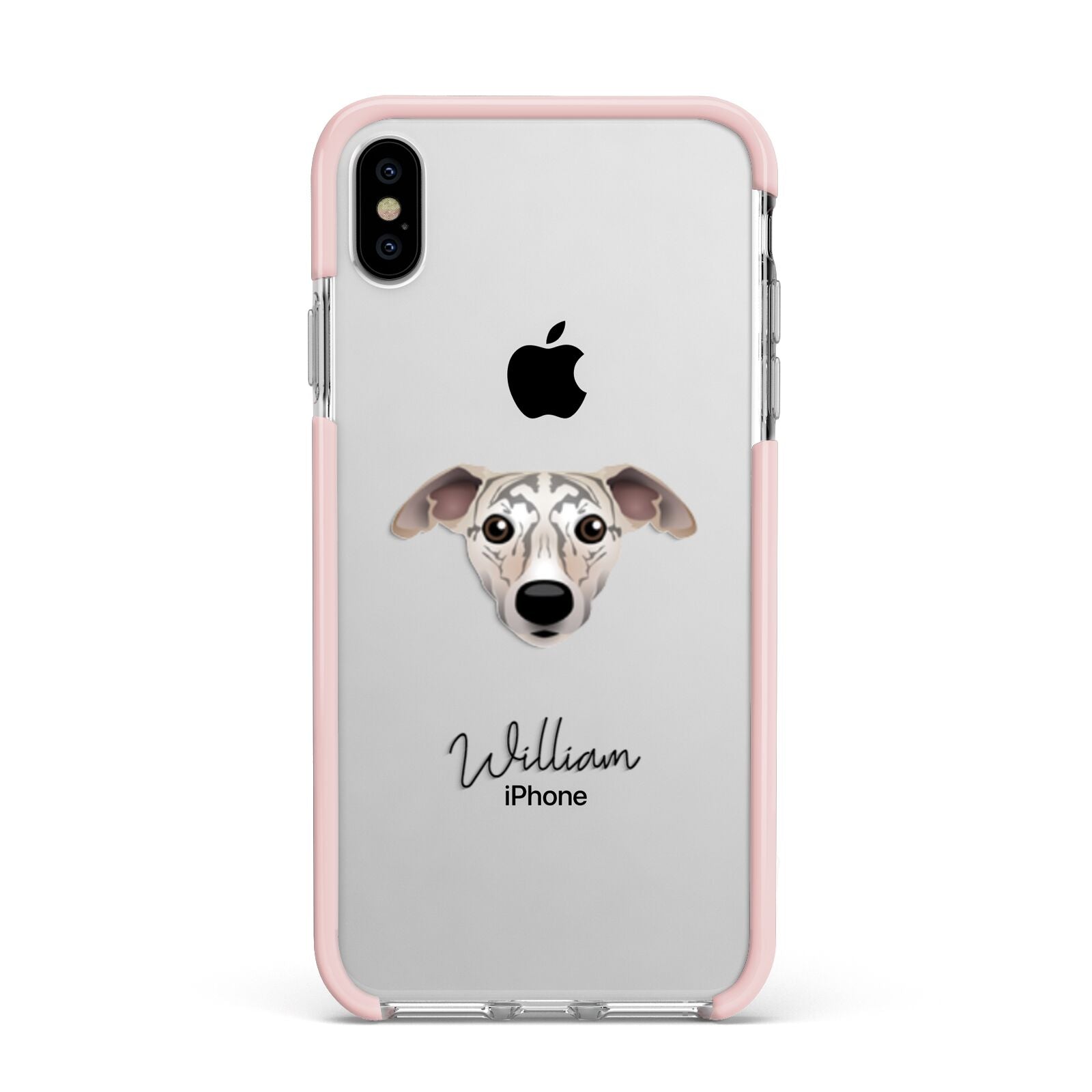 Whippet Personalised Apple iPhone Xs Max Impact Case Pink Edge on Silver Phone