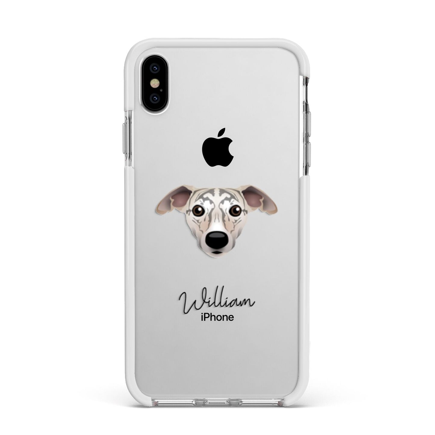 Whippet Personalised Apple iPhone Xs Max Impact Case White Edge on Silver Phone