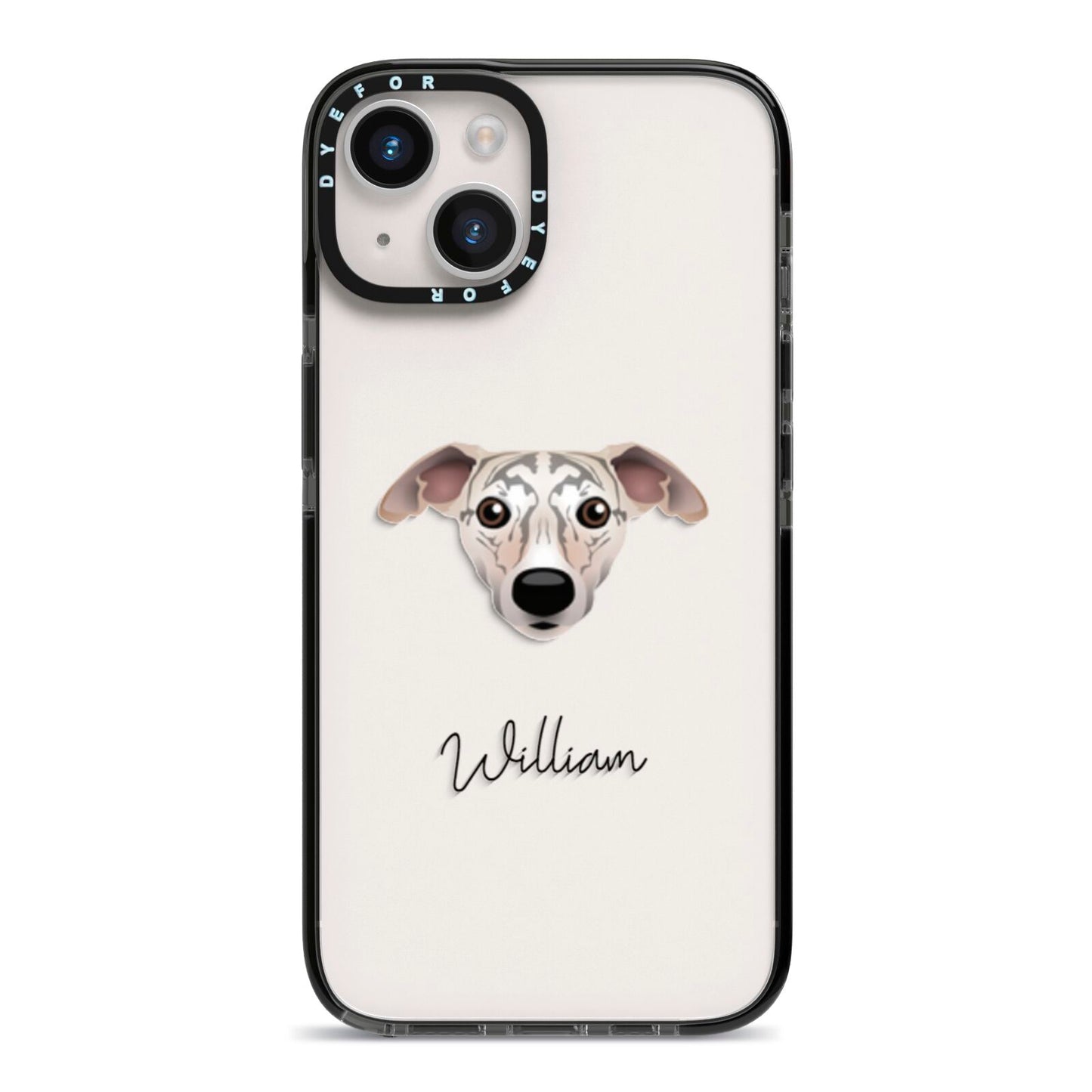 Whippet Personalised iPhone 14 Black Impact Case on Silver phone