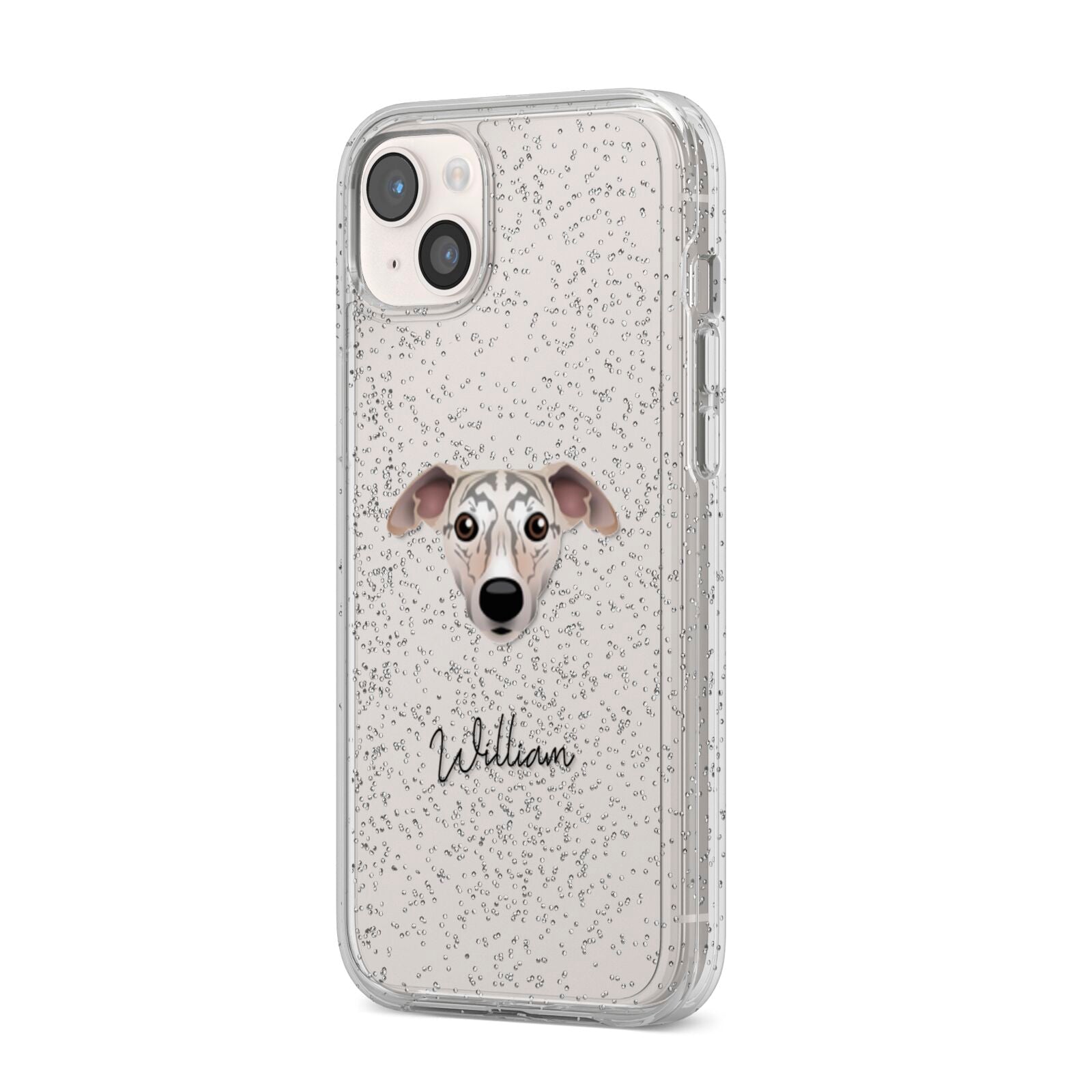 Whippet Personalised iPhone 14 Plus Glitter Tough Case Starlight Angled Image