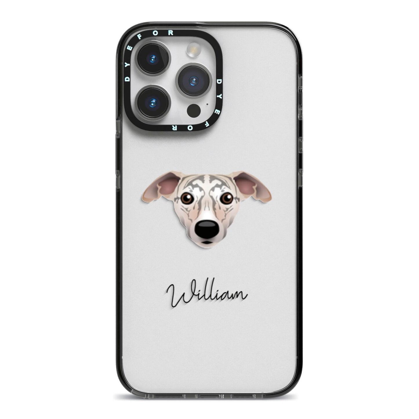 Whippet Personalised iPhone 14 Pro Max Black Impact Case on Silver phone