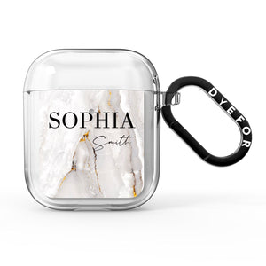 White And Gold Marble AirPods Case