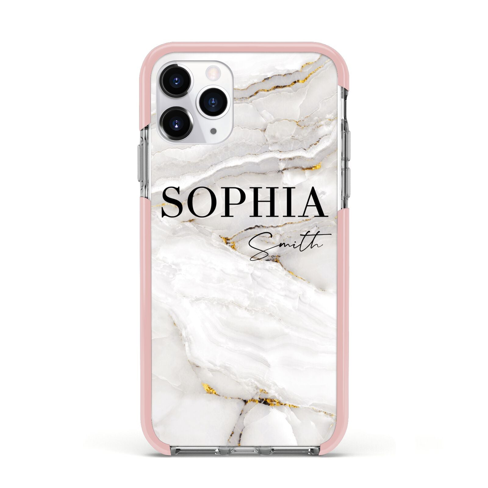 White And Gold Marble Apple iPhone 11 Pro in Silver with Pink Impact Case