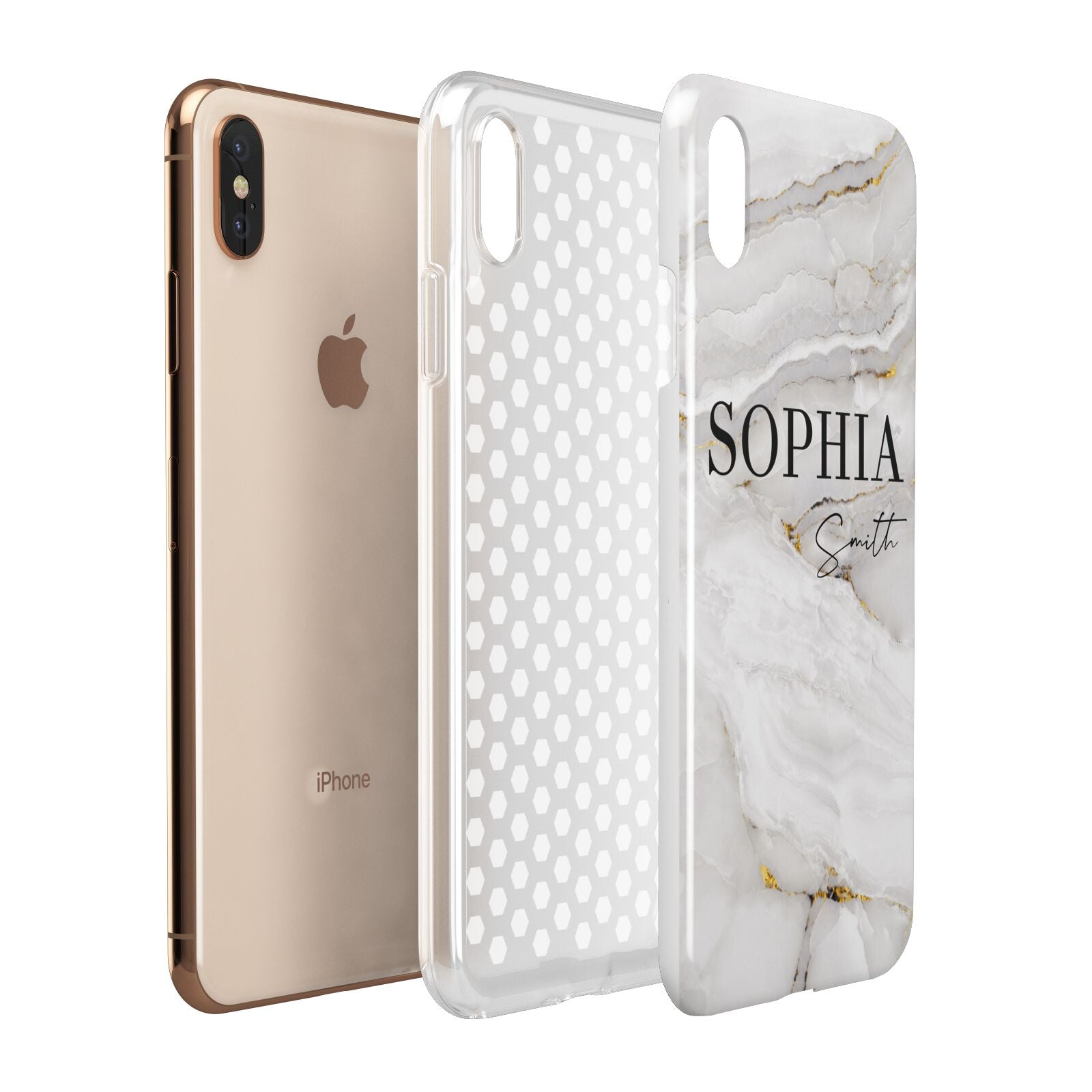 White And Gold Marble Apple iPhone Xs Max 3D Tough Case Expanded View