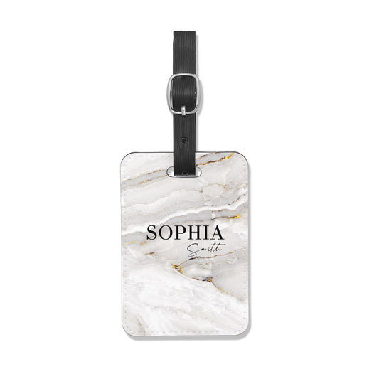White And Gold Marble Luggage Tag