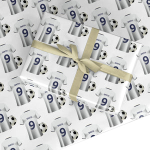 White Blue Personalised Football Shirt Wrapping Paper