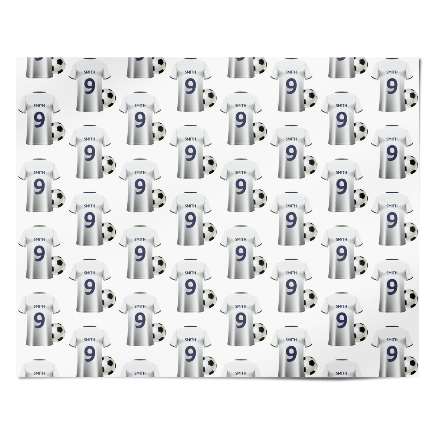 White Blue Personalised Football Shirt Personalised Wrapping Paper Alternative