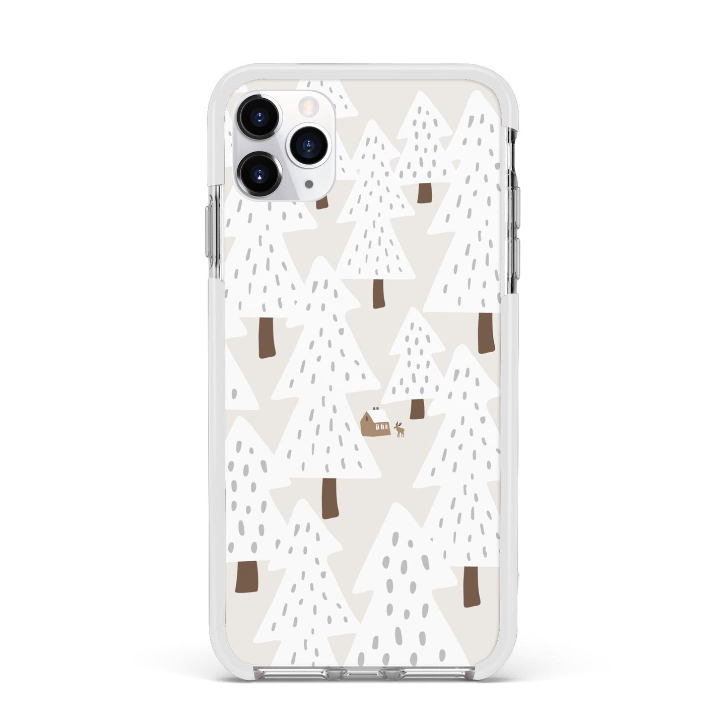 White Christmas Forest Apple iPhone 11 Pro Max in Silver with White Impact Case