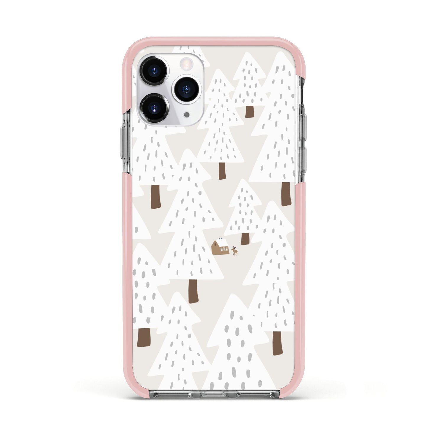 White Christmas Forest Apple iPhone 11 Pro in Silver with Pink Impact Case