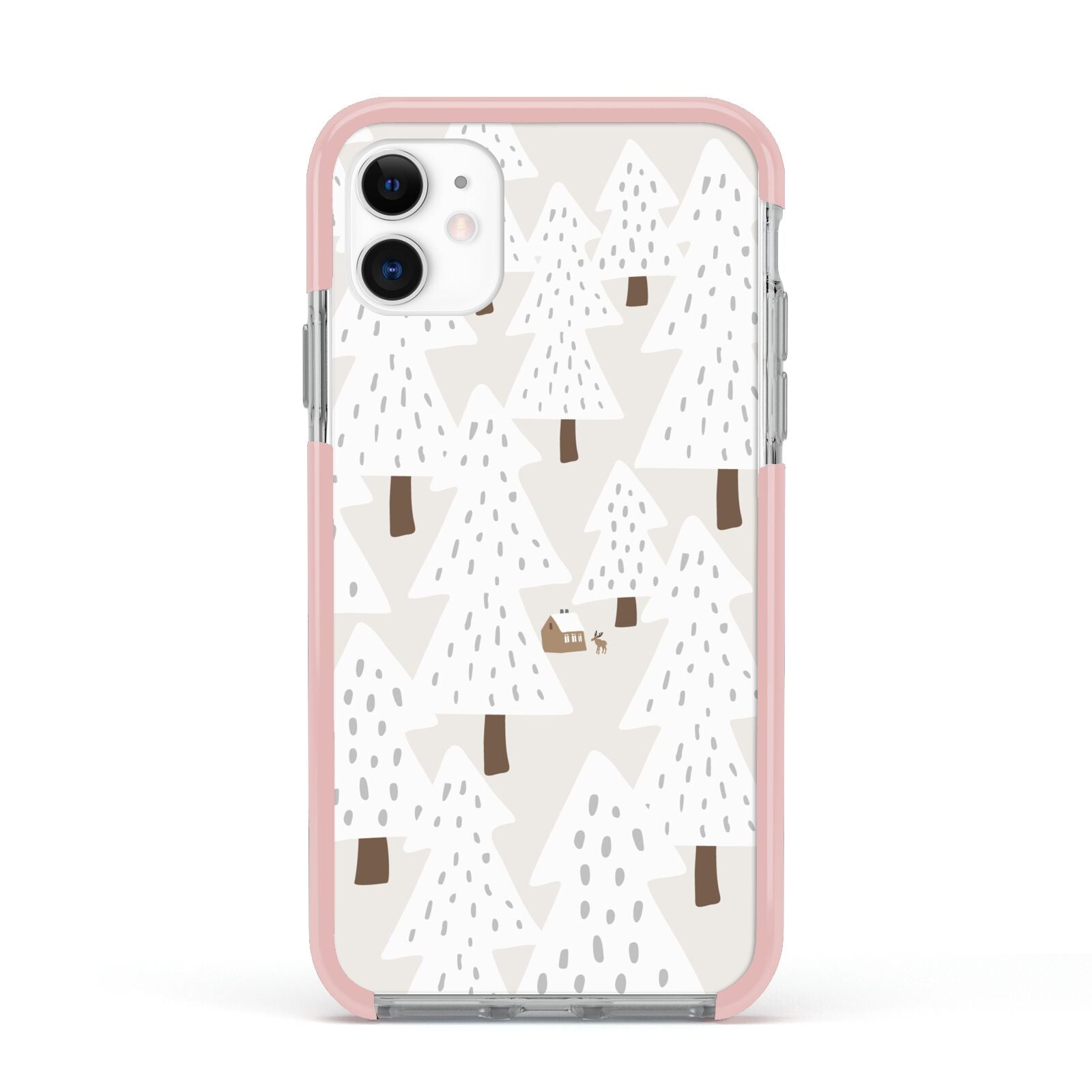 White Christmas Forest Apple iPhone 11 in White with Pink Impact Case