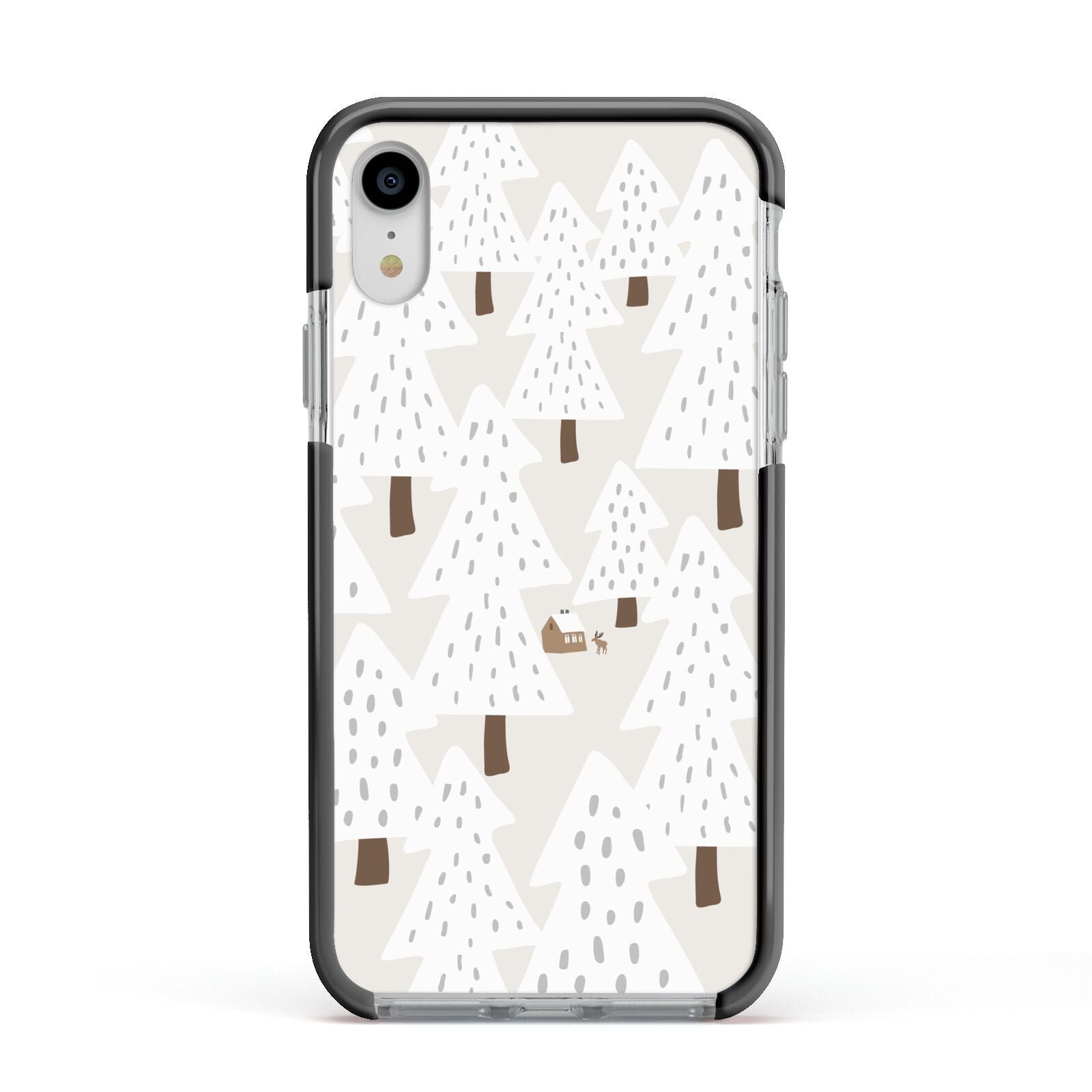 White Christmas Forest Apple iPhone XR Impact Case Black Edge on Silver Phone