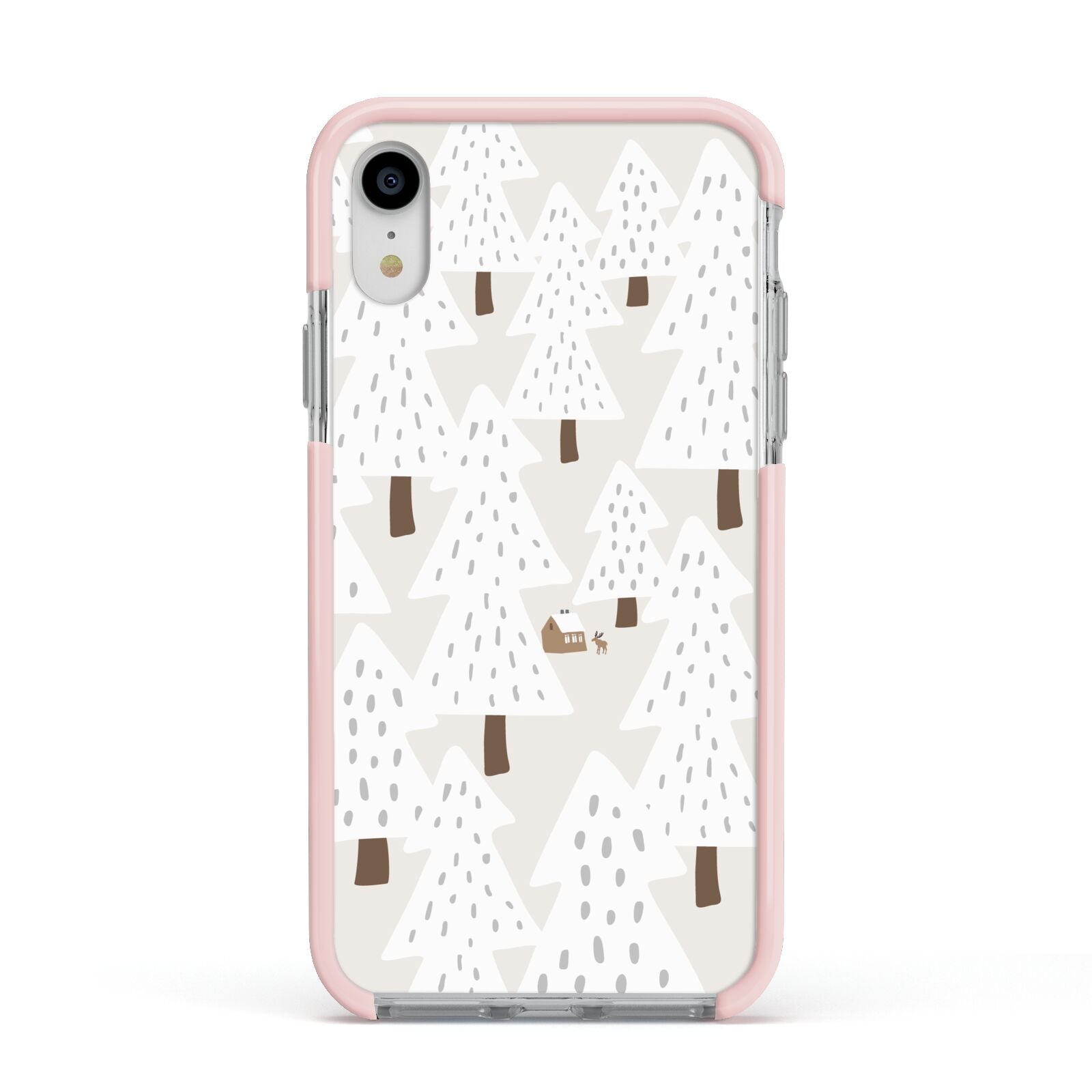 White Christmas Forest Apple iPhone XR Impact Case Pink Edge on Silver Phone