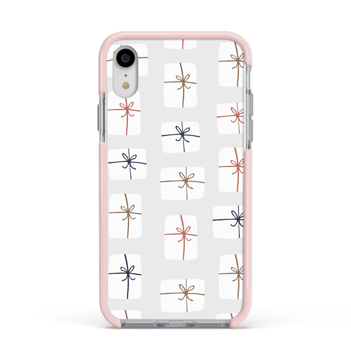 White Christmas Forest Apple iPhone XR Impact Case Pink Edge on Silver Phone