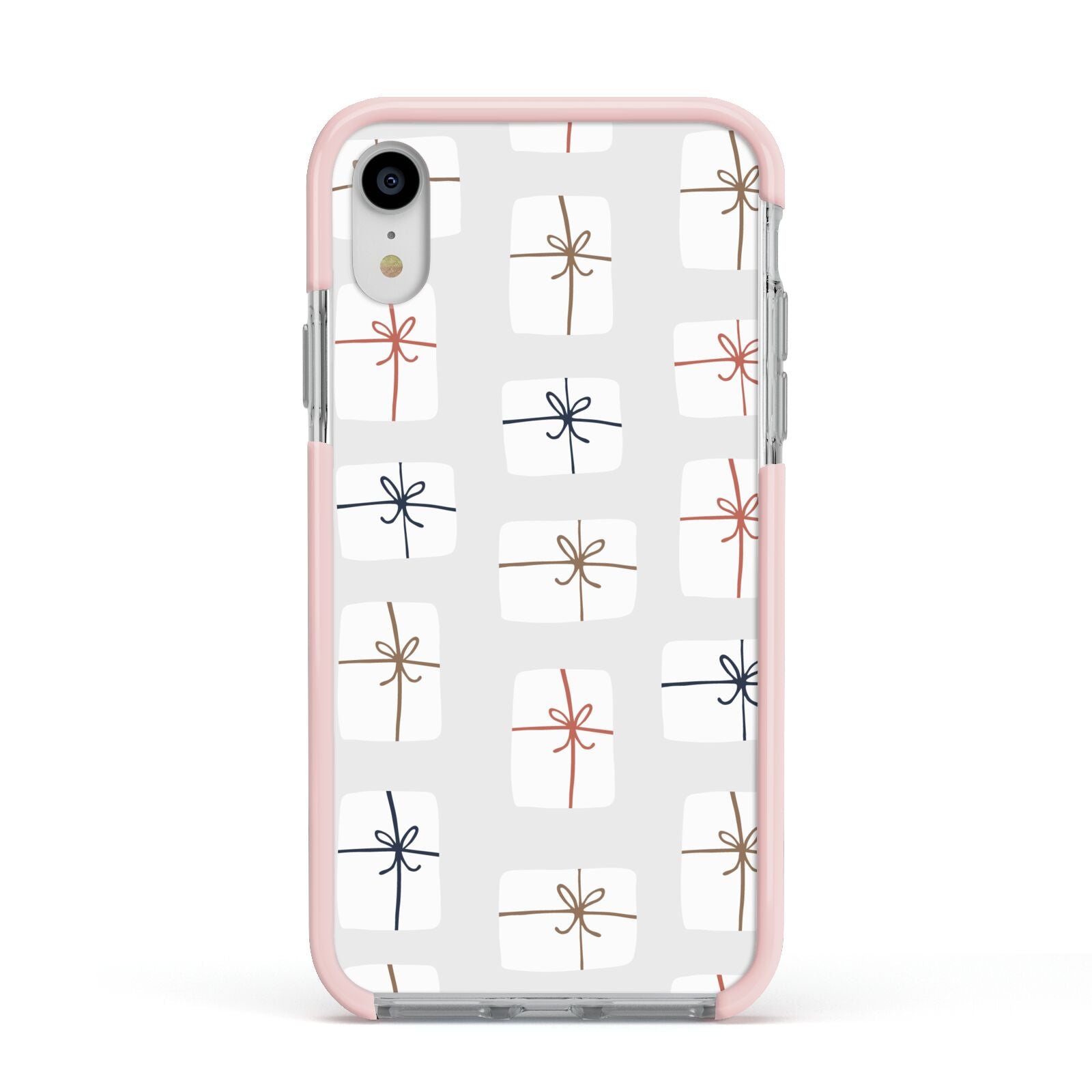 White Christmas Forest Apple iPhone XR Impact Case Pink Edge on Silver Phone