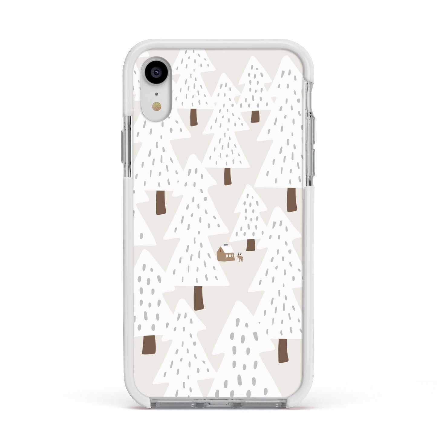 White Christmas Forest Apple iPhone XR Impact Case White Edge on Silver Phone