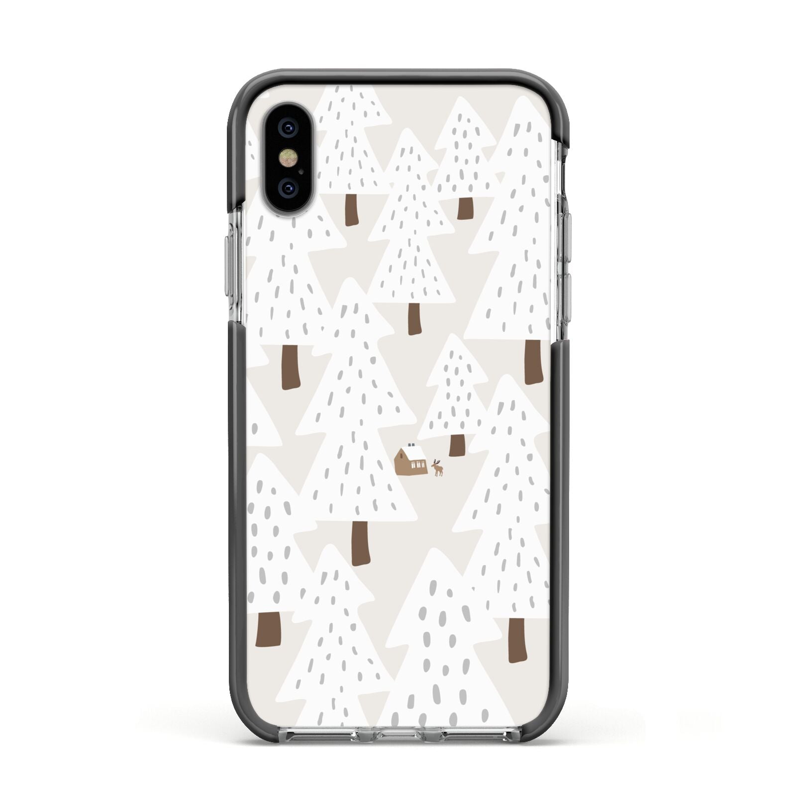 White Christmas Forest Apple iPhone Xs Impact Case Black Edge on Silver Phone