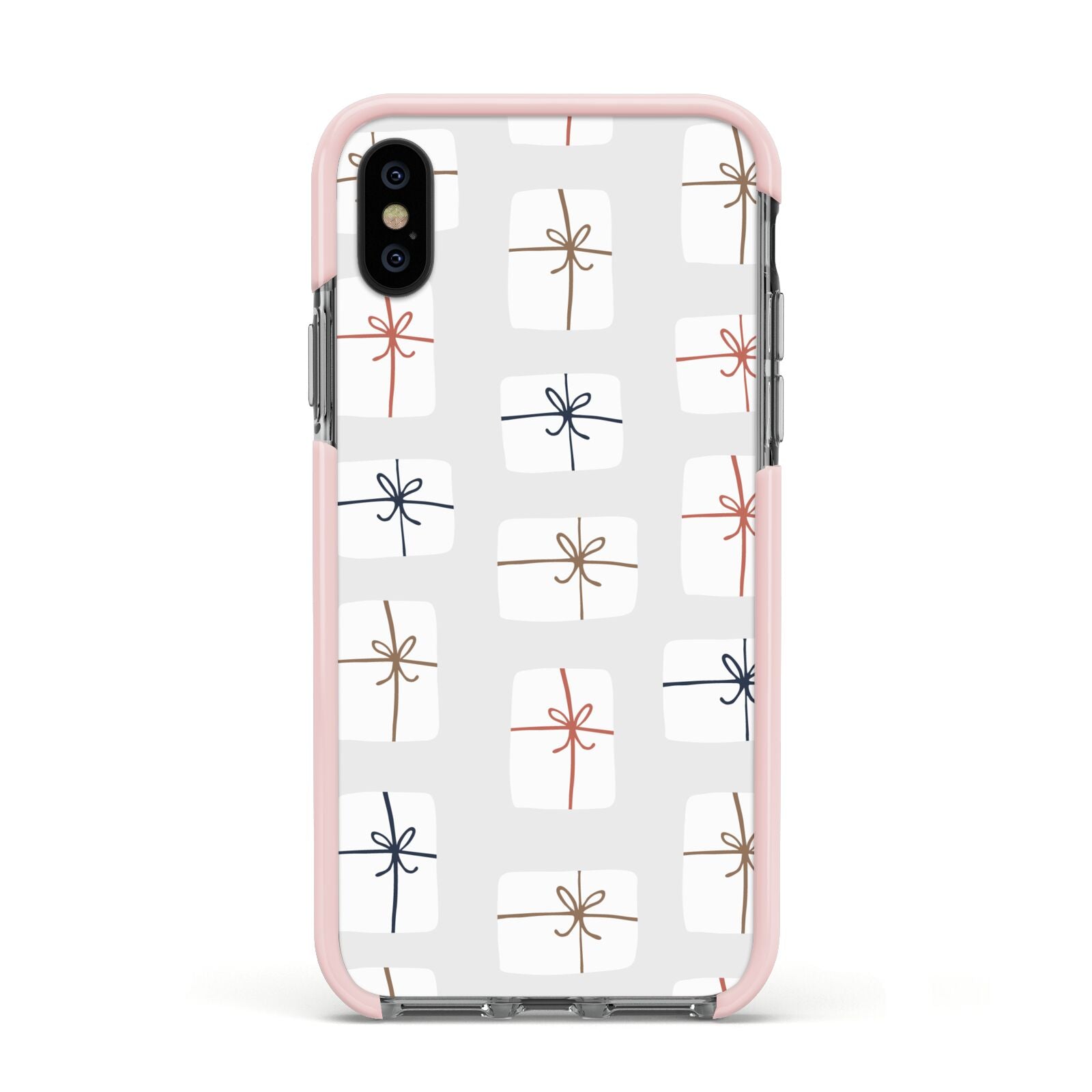 White Christmas Forest Apple iPhone Xs Impact Case Pink Edge on Black Phone