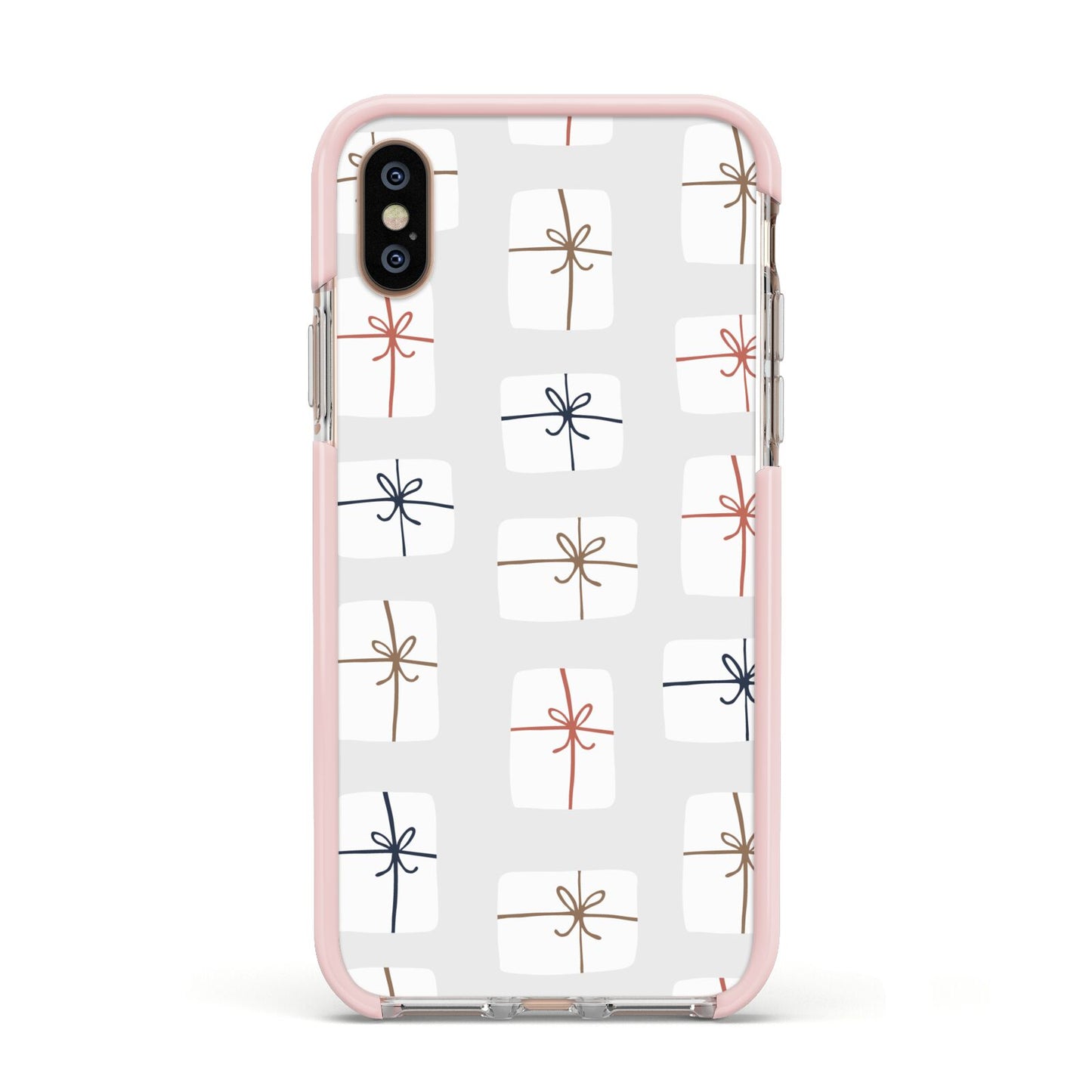 White Christmas Forest Apple iPhone Xs Impact Case Pink Edge on Gold Phone