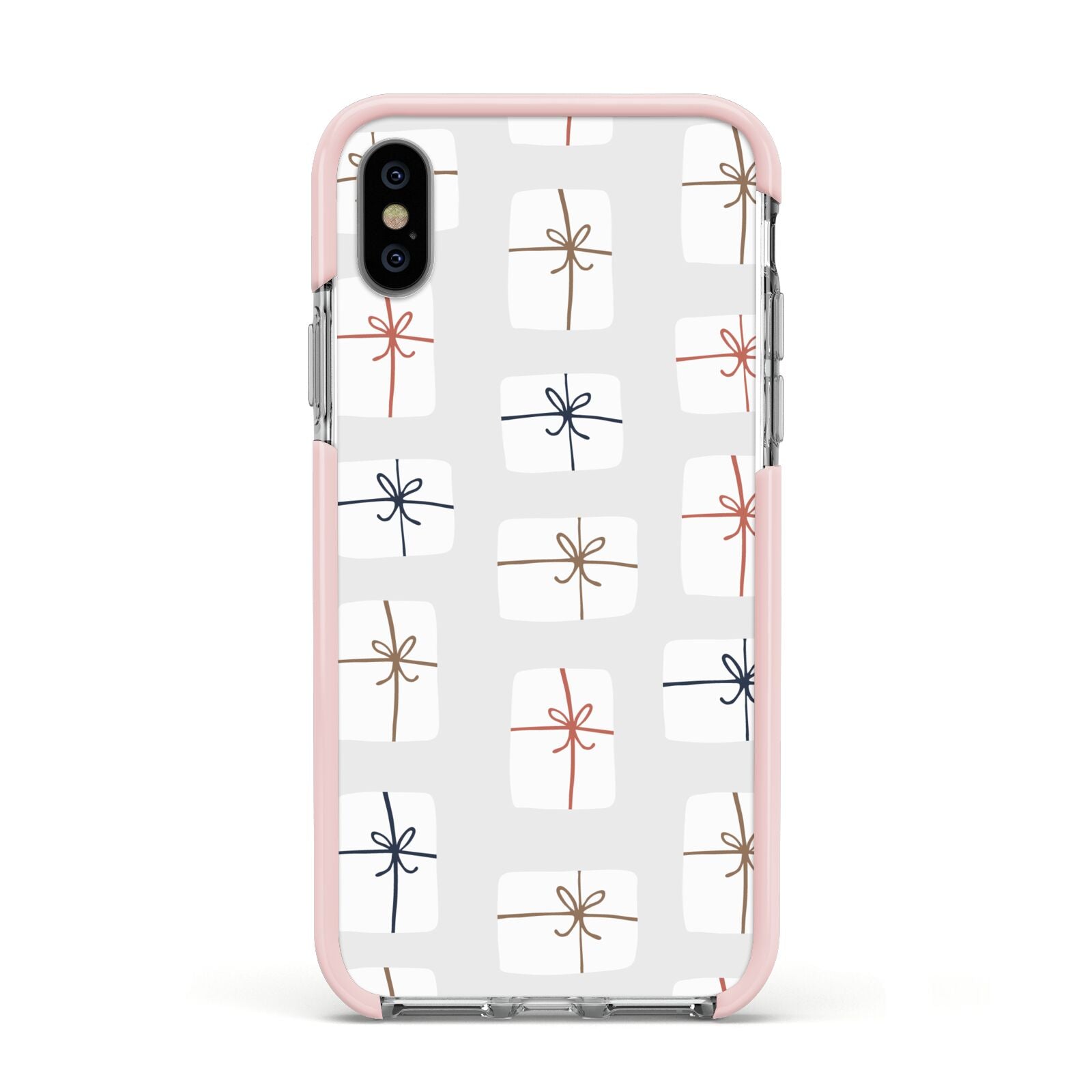 White Christmas Forest Apple iPhone Xs Impact Case Pink Edge on Silver Phone