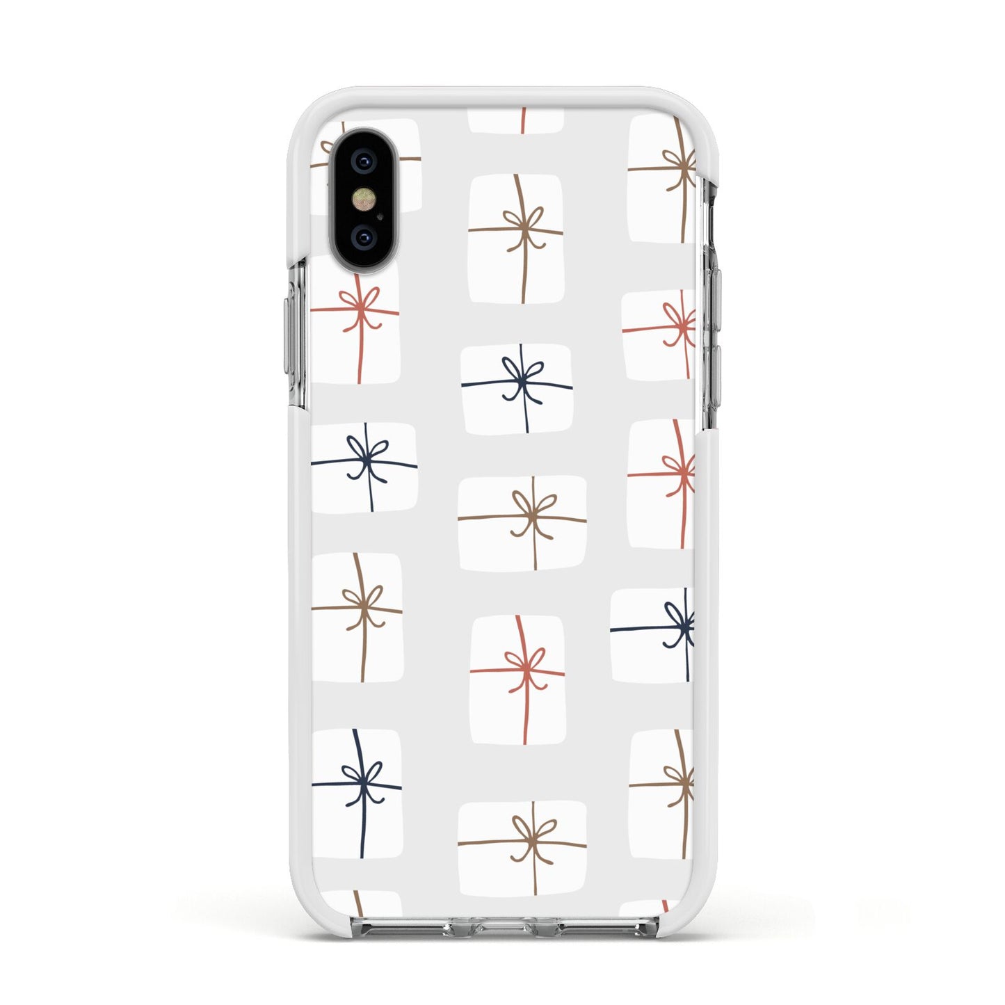 White Christmas Forest Apple iPhone Xs Impact Case White Edge on Silver Phone