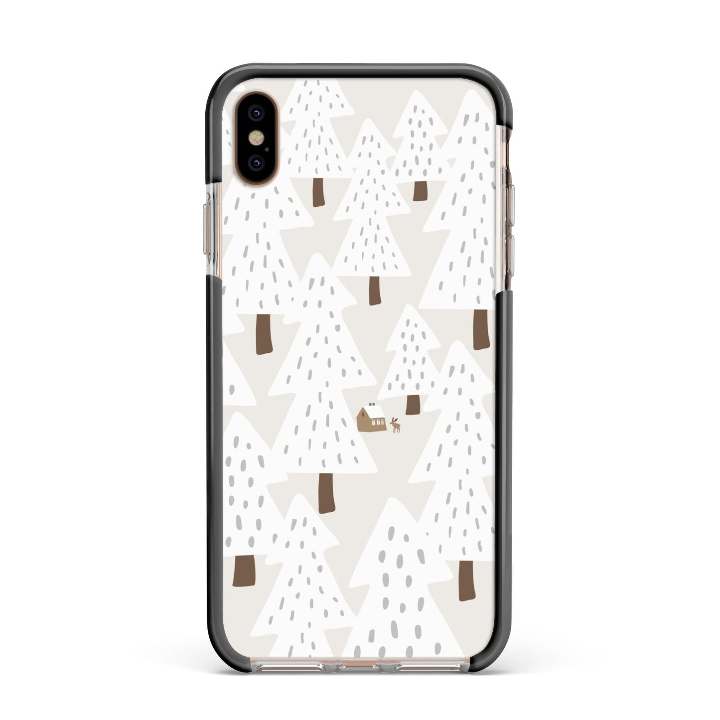 White Christmas Forest Apple iPhone Xs Max Impact Case Black Edge on Gold Phone