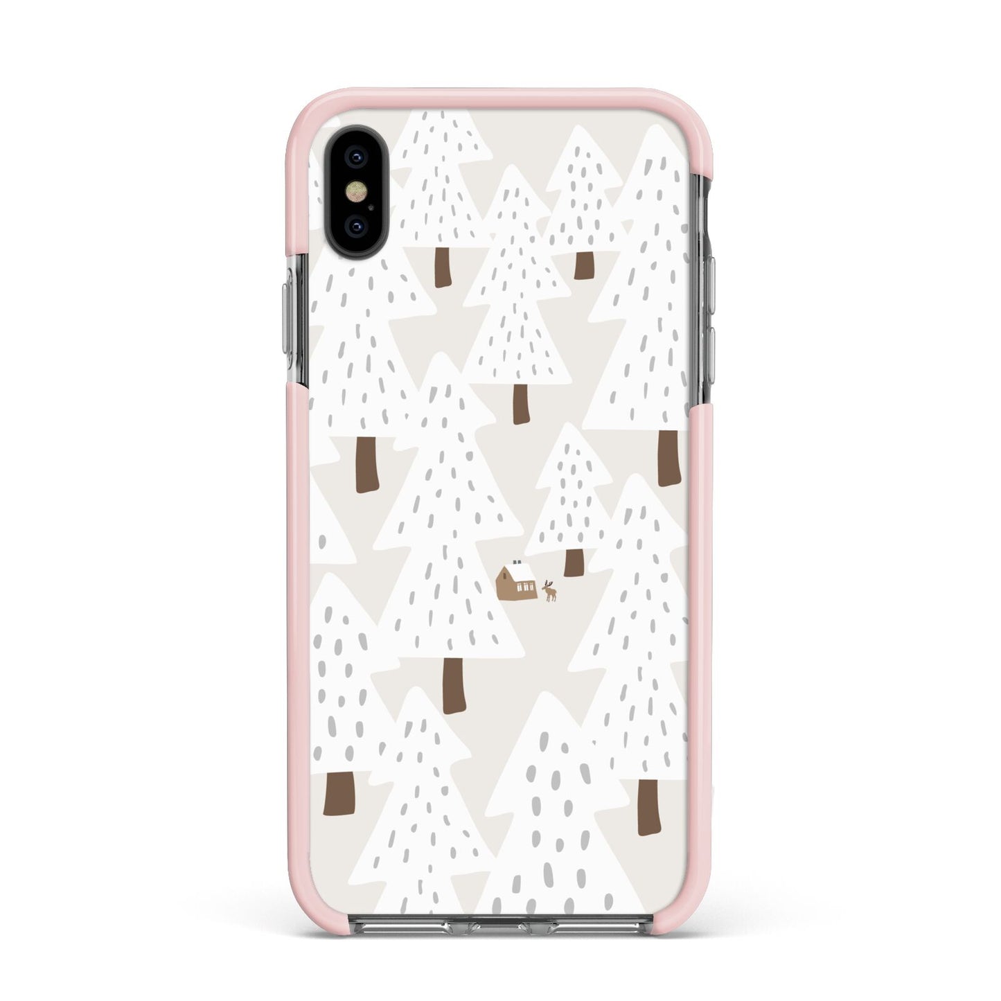 White Christmas Forest Apple iPhone Xs Max Impact Case Pink Edge on Black Phone