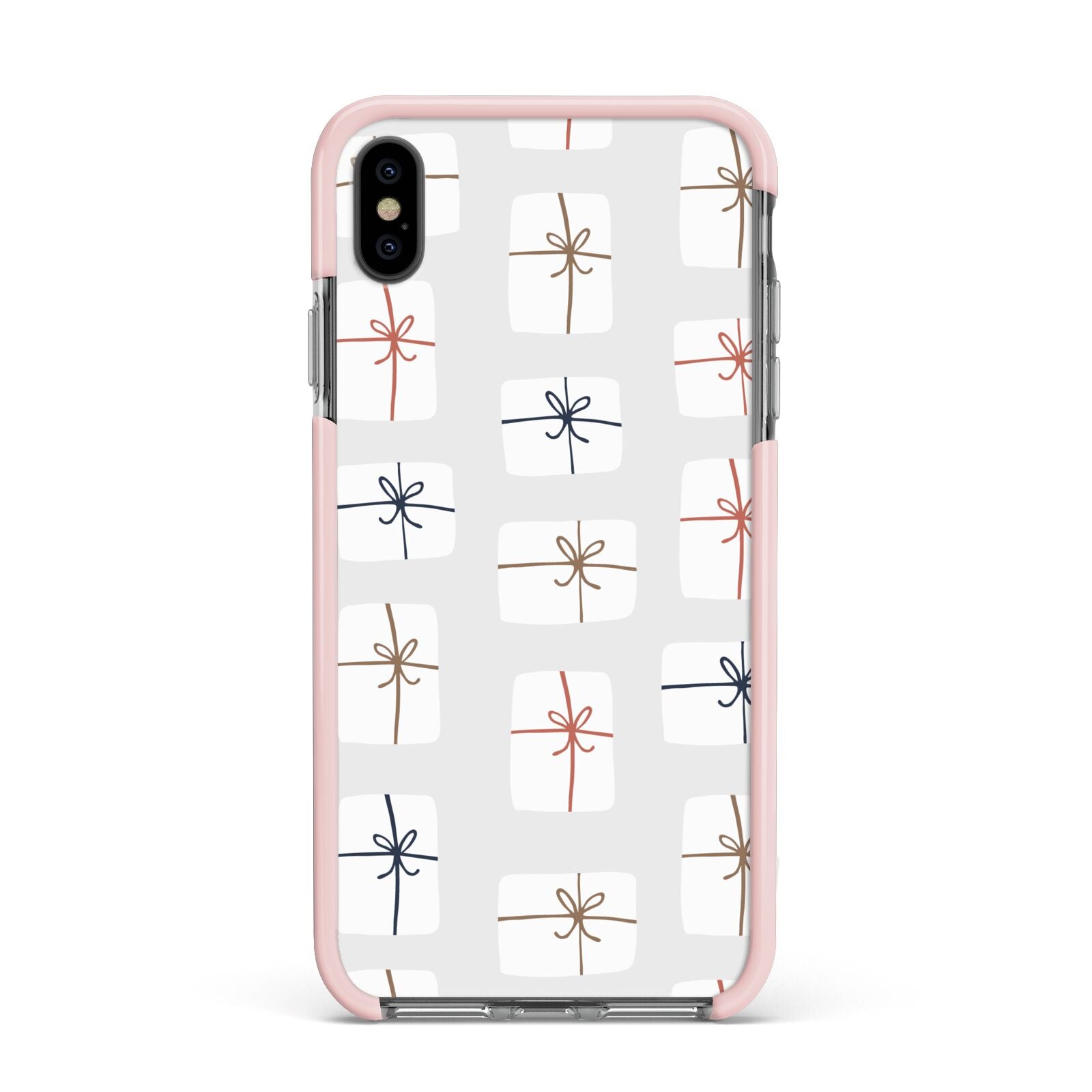 White Christmas Forest Apple iPhone Xs Max Impact Case Pink Edge on Black Phone