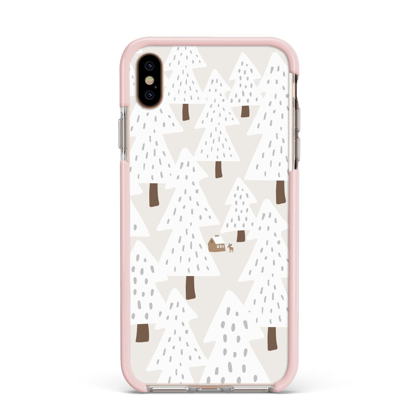 White Christmas Forest Apple iPhone Xs Max Impact Case Pink Edge on Gold Phone