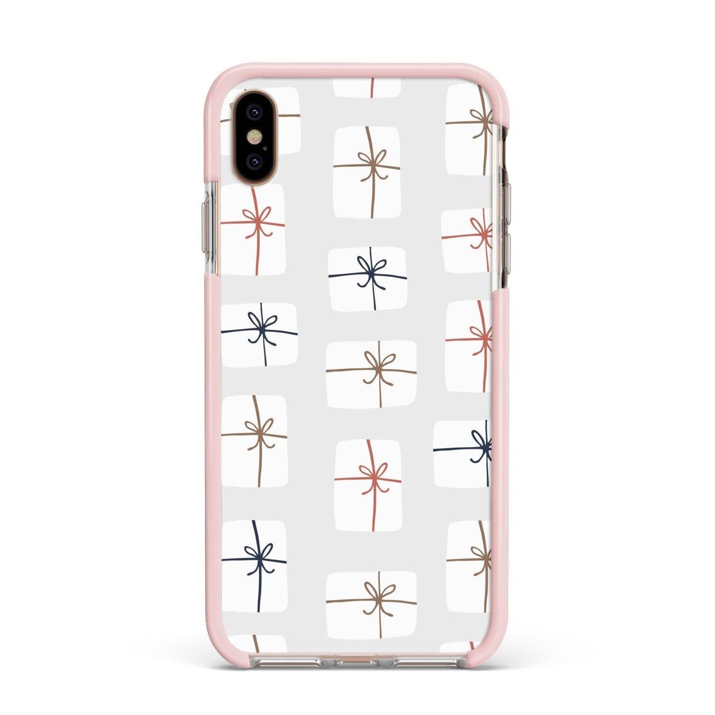 White Christmas Forest Apple iPhone Xs Max Impact Case Pink Edge on Gold Phone