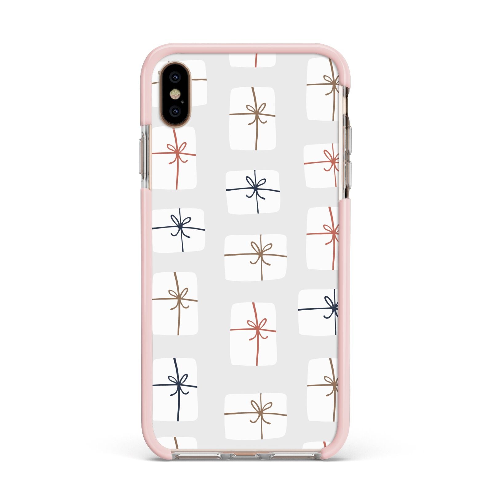 White Christmas Forest Apple iPhone Xs Max Impact Case Pink Edge on Gold Phone