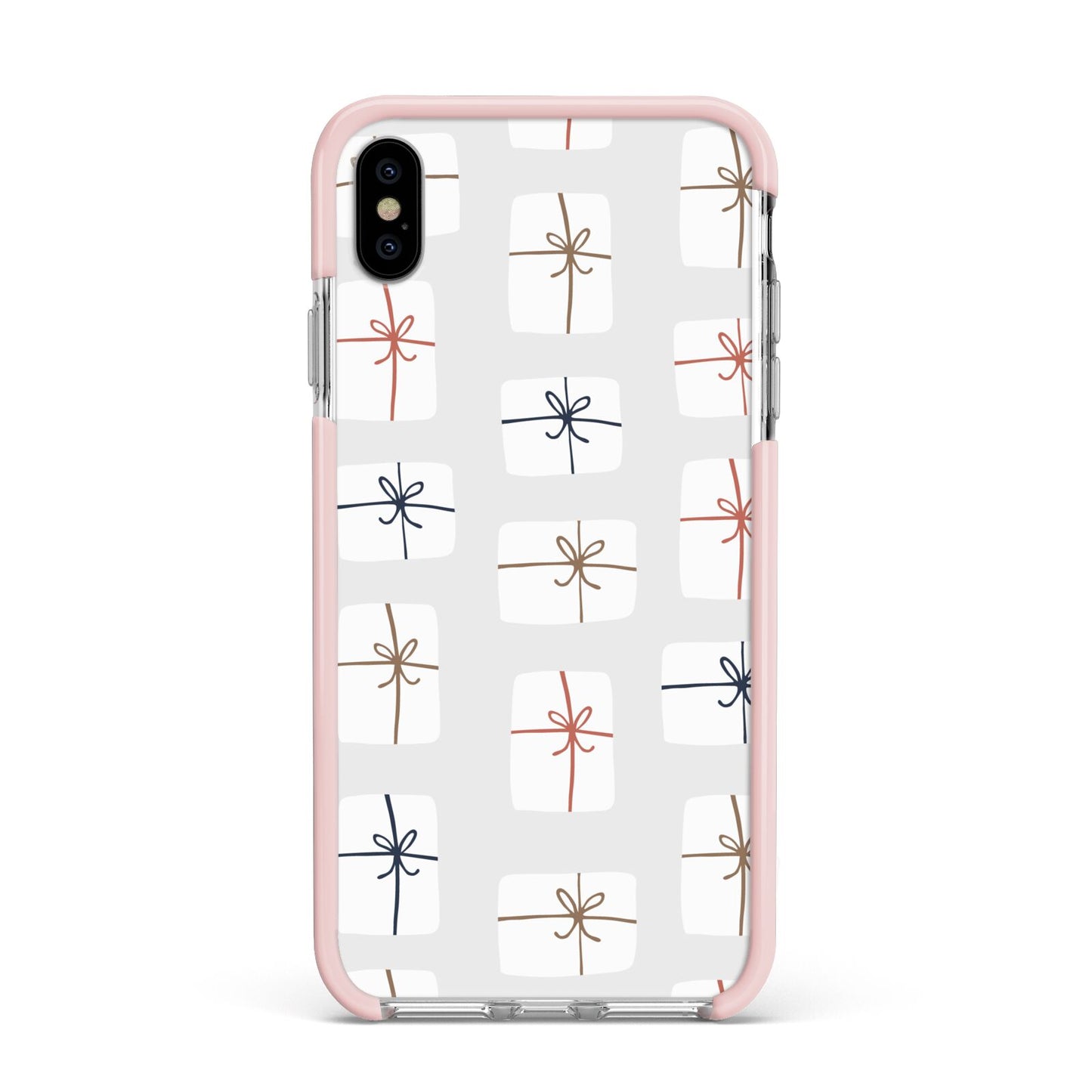 White Christmas Forest Apple iPhone Xs Max Impact Case Pink Edge on Silver Phone