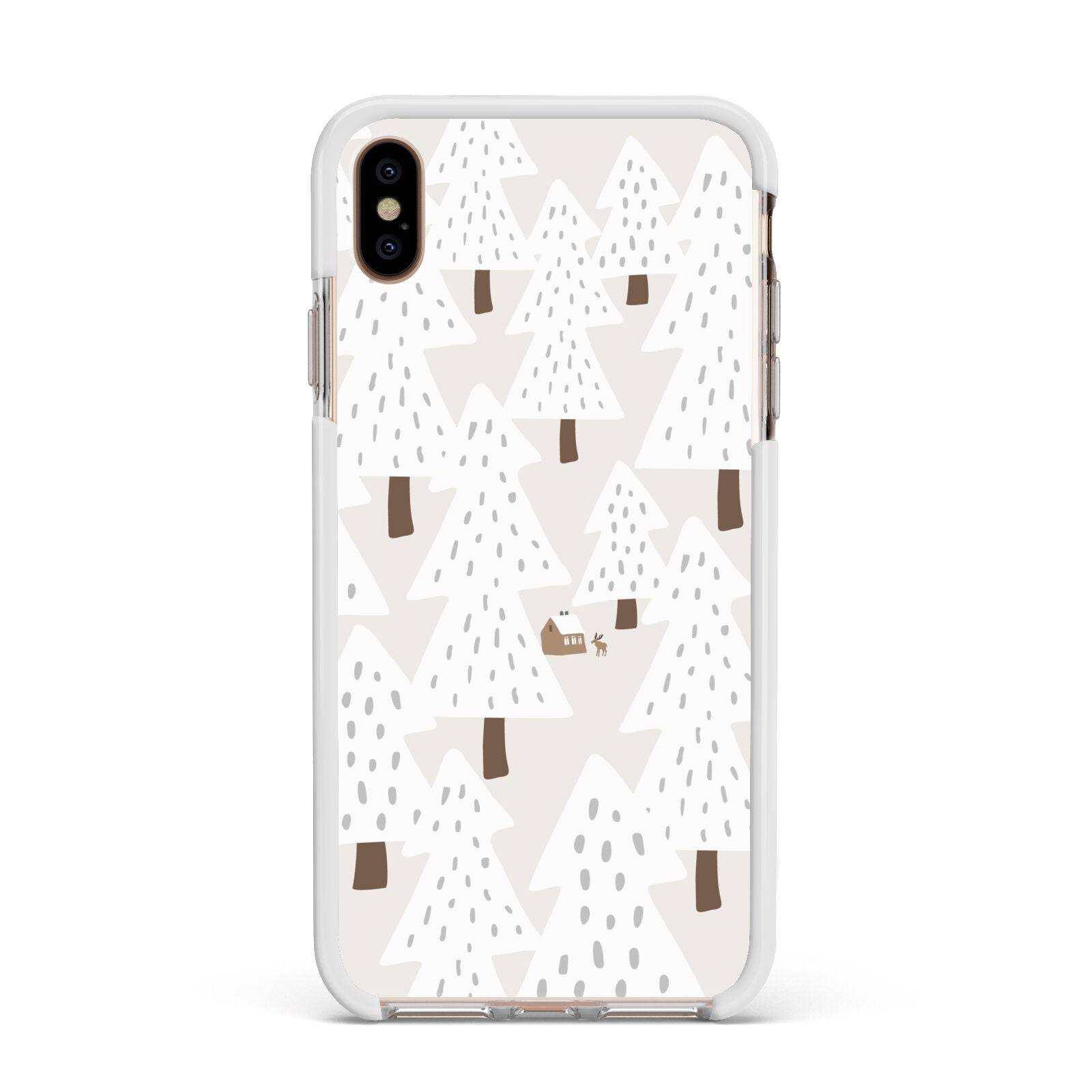 White Christmas Forest Apple iPhone Xs Max Impact Case White Edge on Gold Phone