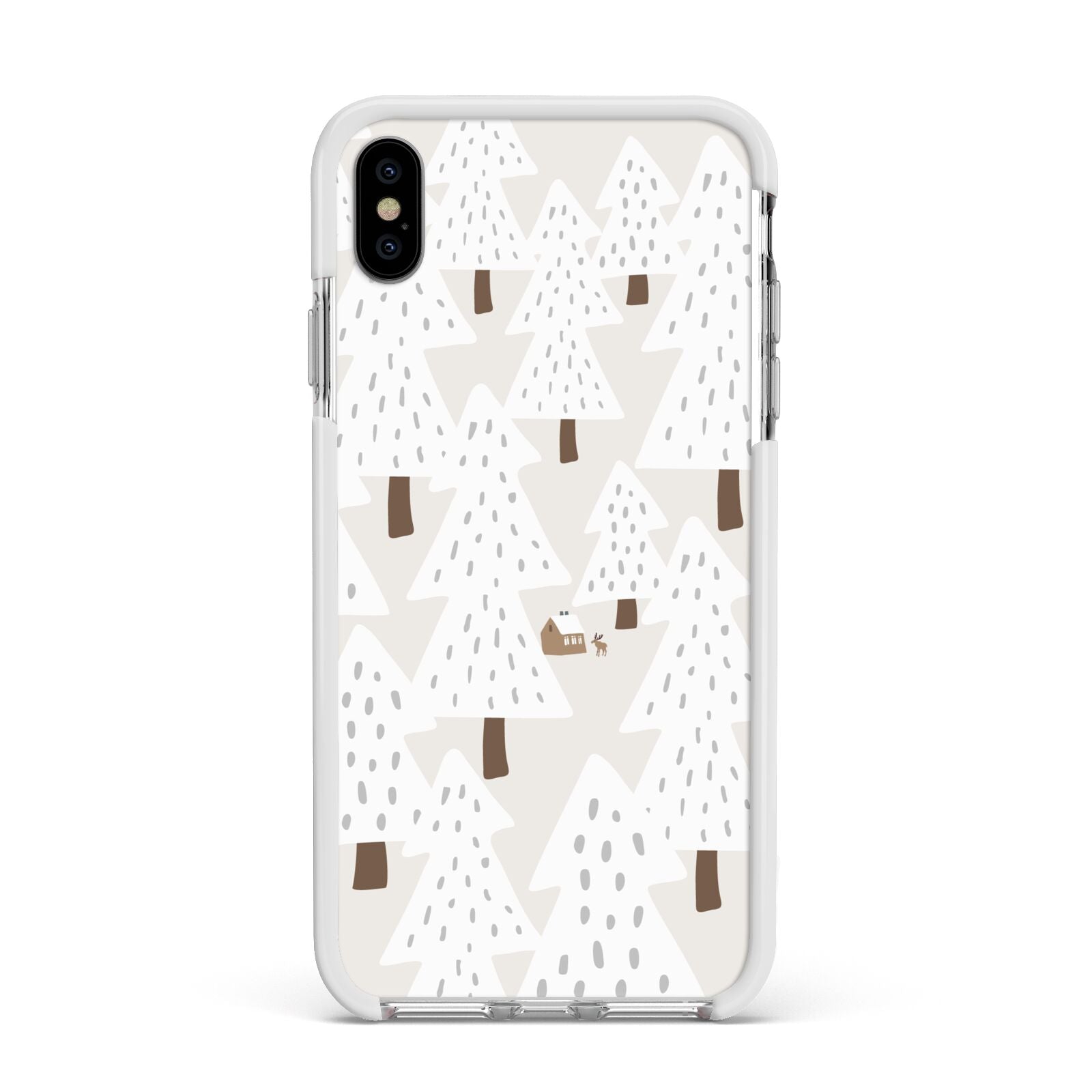 White Christmas Forest Apple iPhone Xs Max Impact Case White Edge on Silver Phone