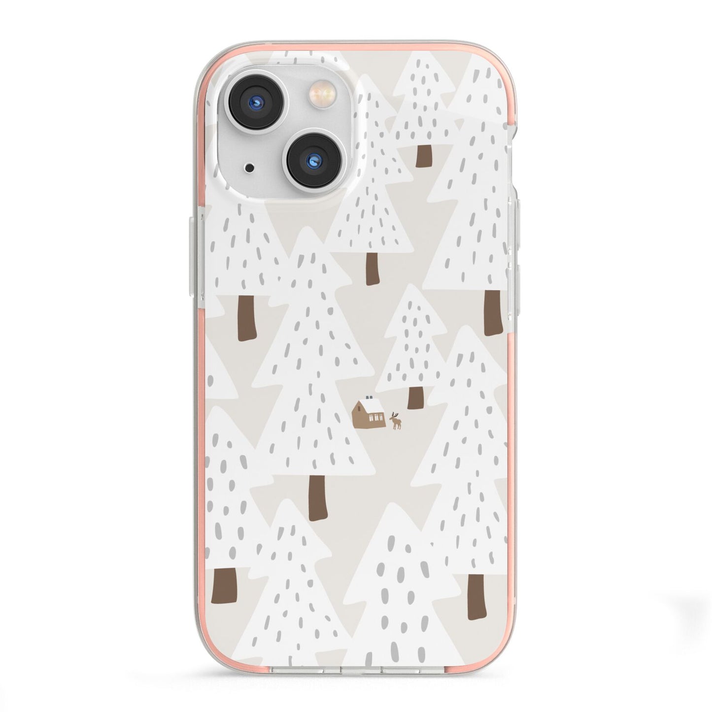 White Christmas Forest iPhone 13 Mini TPU Impact Case with Pink Edges