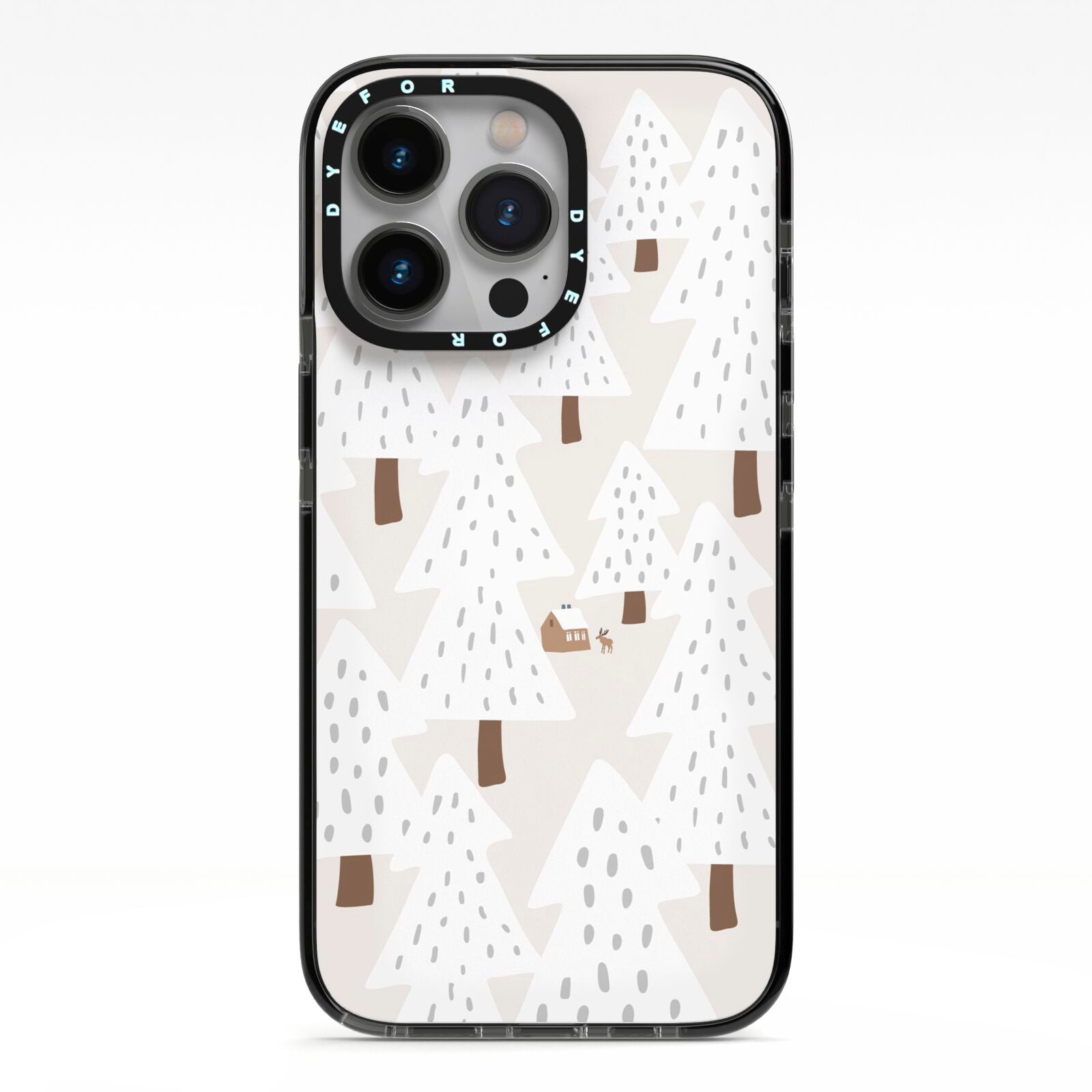 White Christmas Forest iPhone 13 Pro Black Impact Case on Silver phone