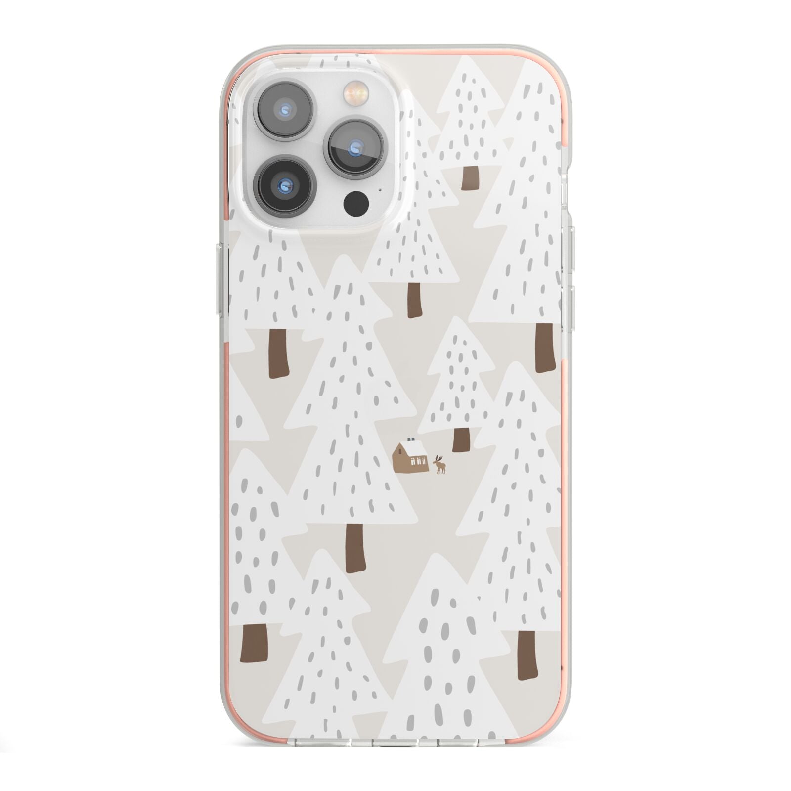 White Christmas Forest iPhone 13 Pro Max TPU Impact Case with Pink Edges