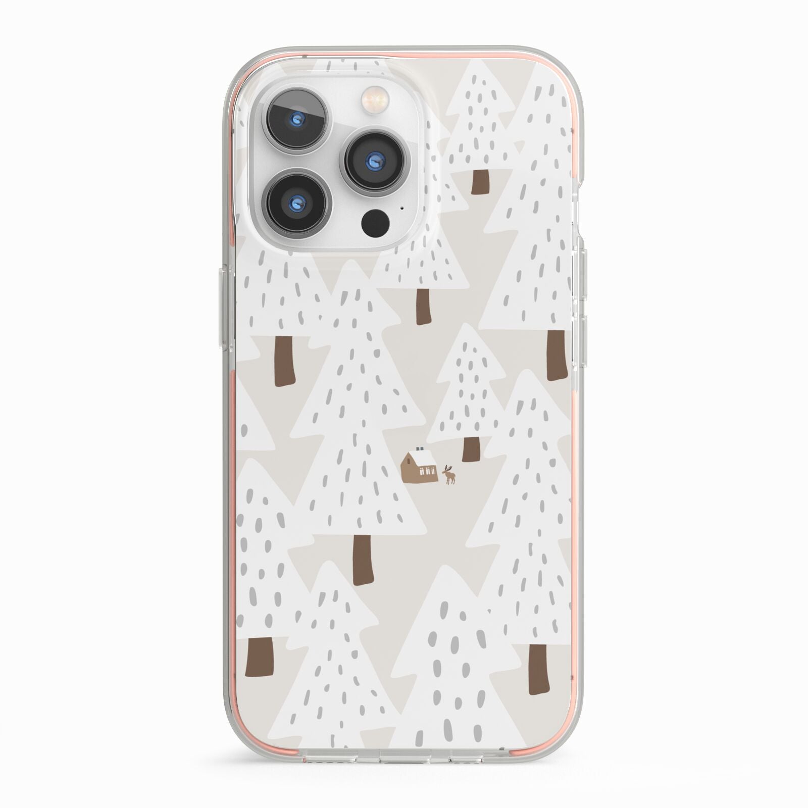 White Christmas Forest iPhone 13 Pro TPU Impact Case with Pink Edges