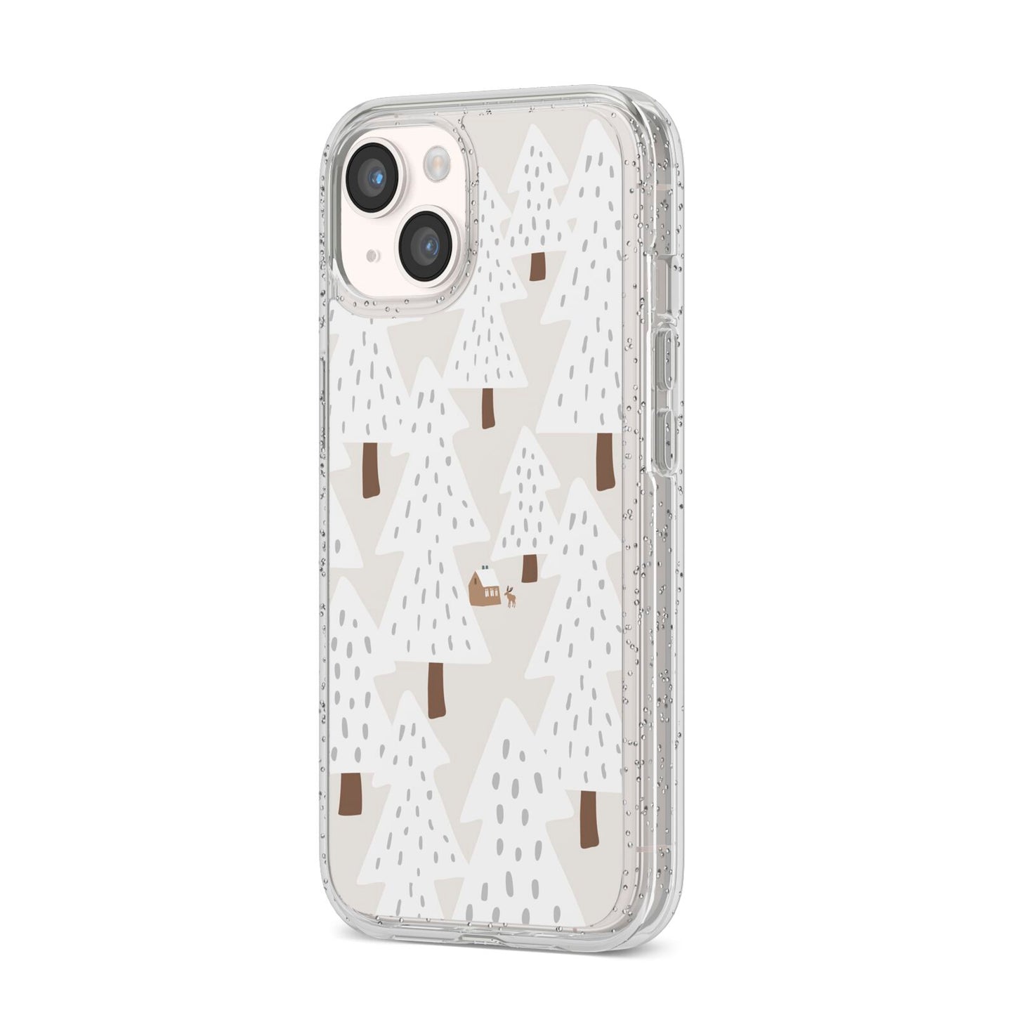 White Christmas Forest iPhone 14 Glitter Tough Case Starlight Angled Image